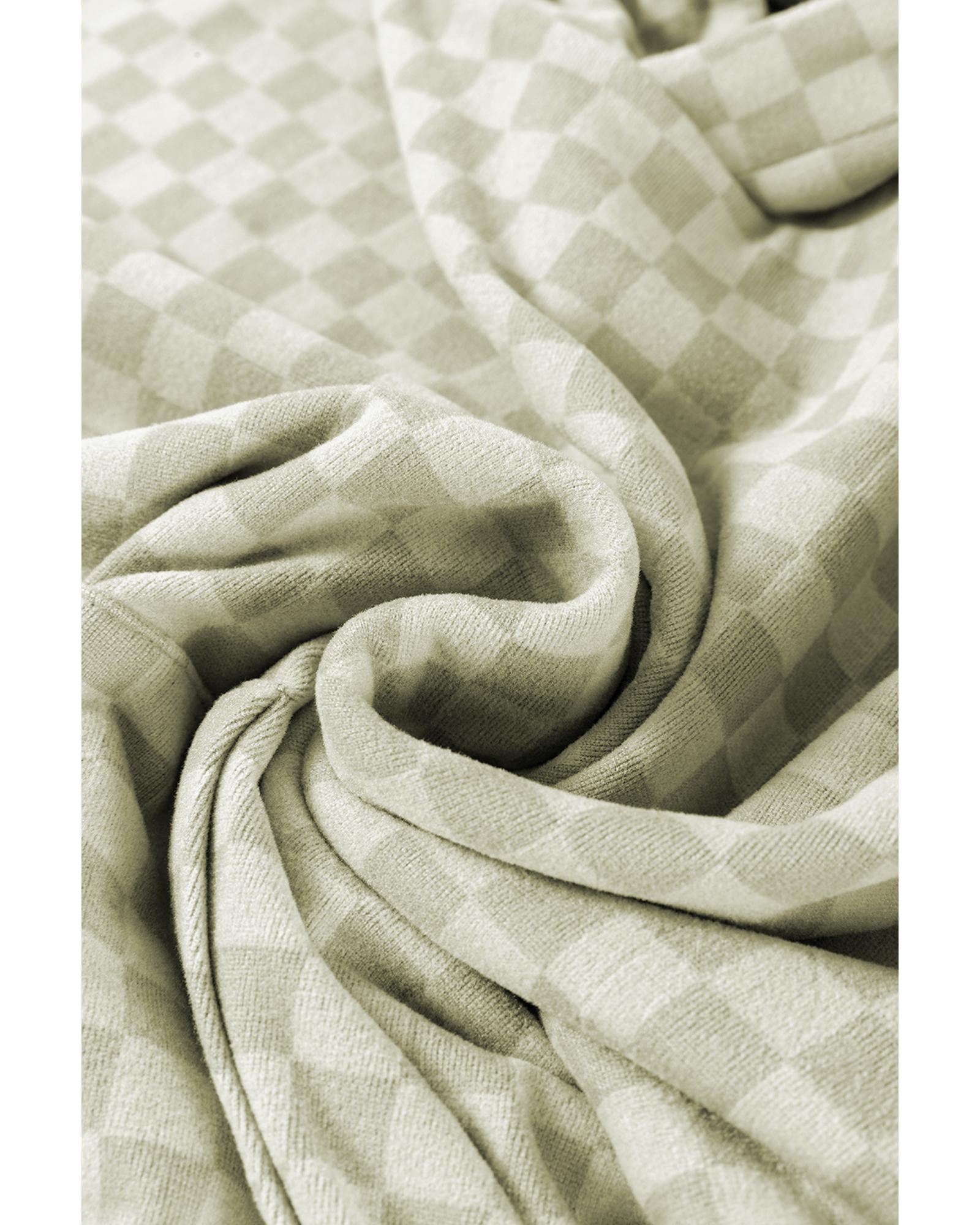 Green Checkered Print Kangaroo Pocket Drawstring Hoodie - Image 7