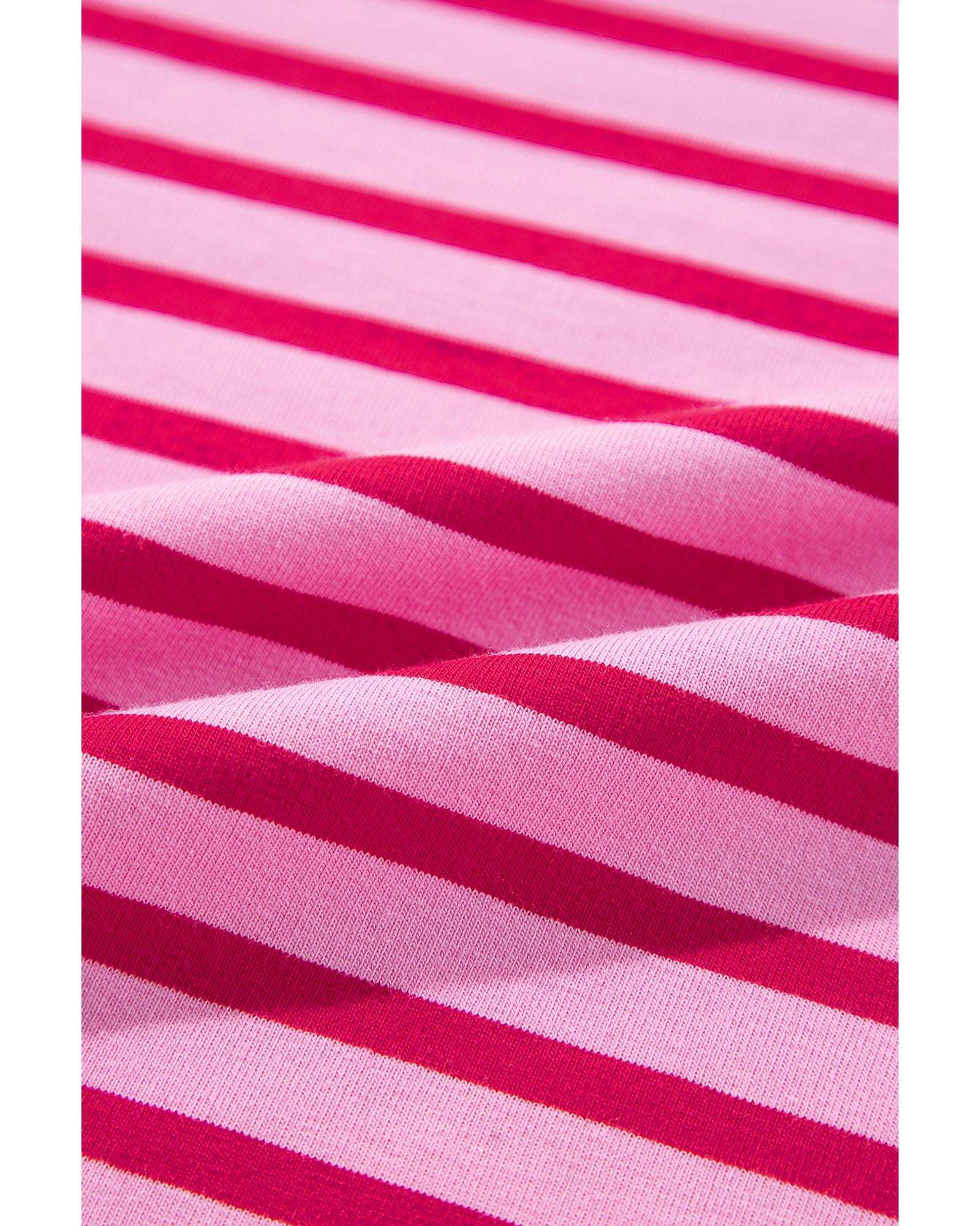 Sachet Pink Striped Print Crew Neck Drop Shoulder Sweatshirt