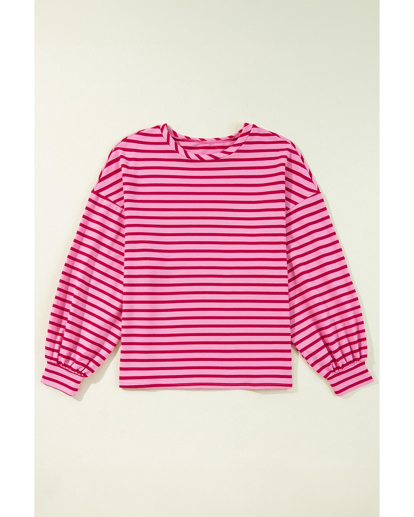 Sachet Pink Striped Print Crew Neck Drop Shoulder Sweatshirt - Image 2