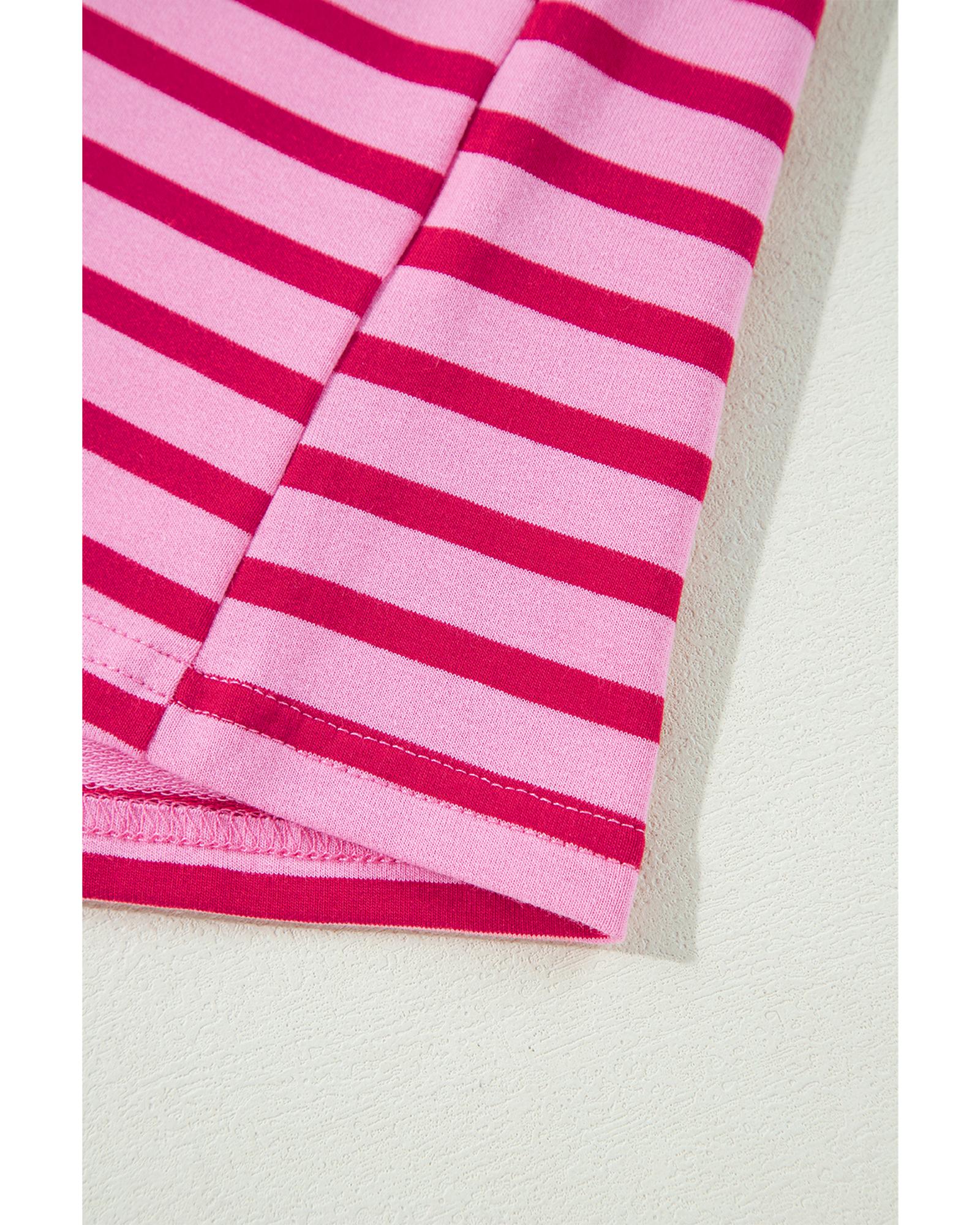 Sachet Pink Striped Print Crew Neck Drop Shoulder Sweatshirt - Image 4