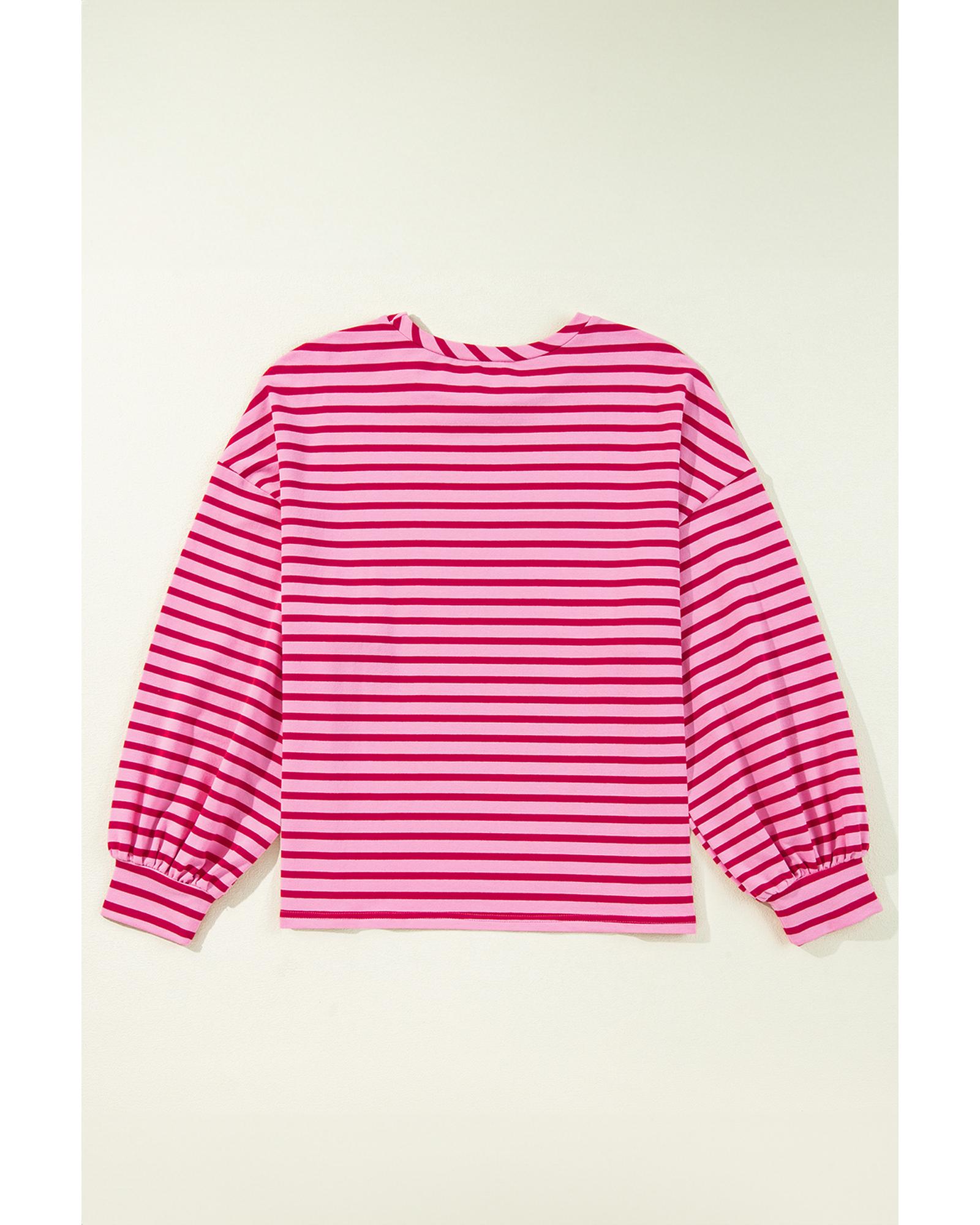 Sachet Pink Striped Print Crew Neck Drop Shoulder Sweatshirt - Image 7