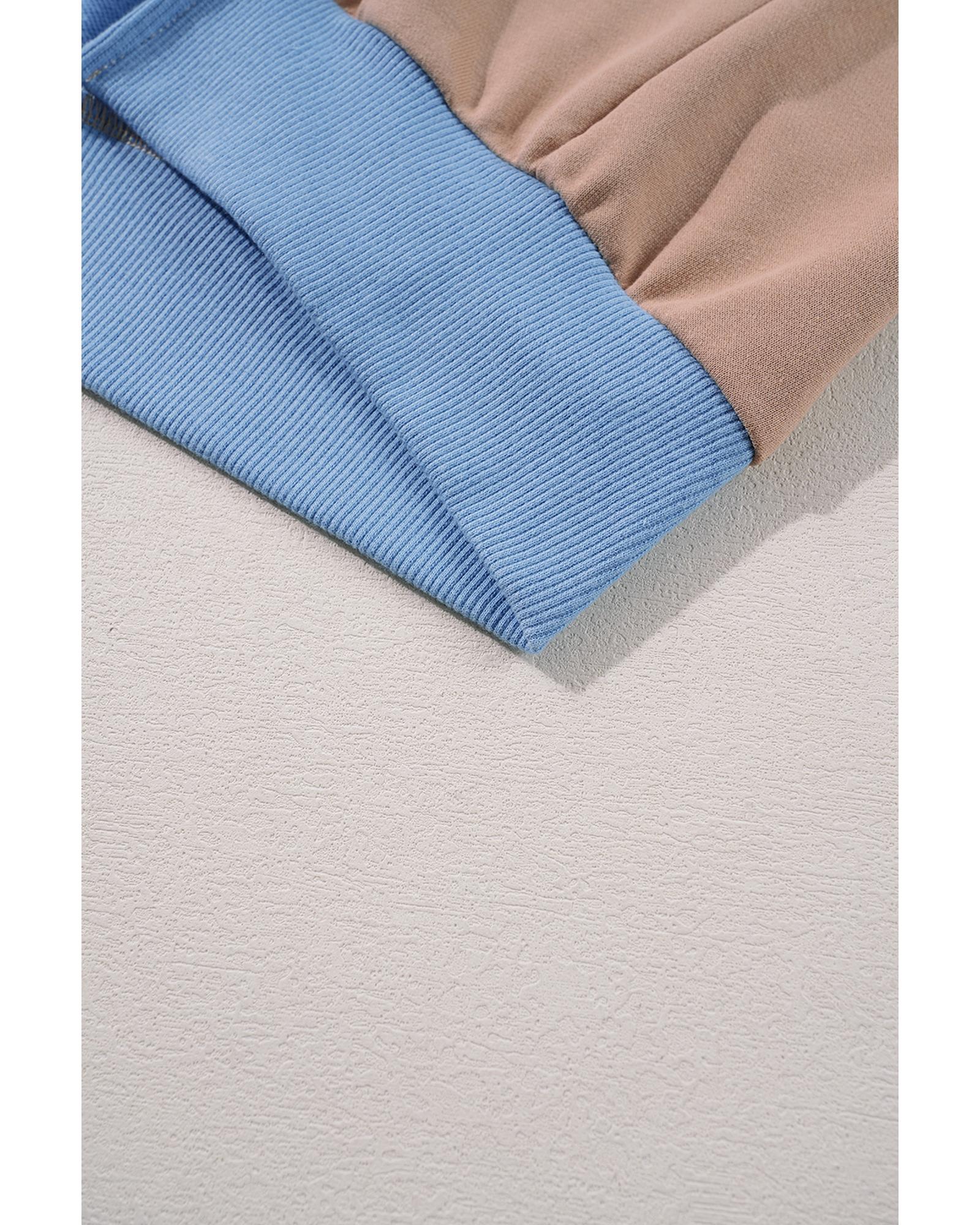 Sky Blue Ribbed Detail Color Block Sleeve Baggy Sweatshirt - Image 4