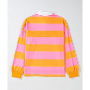 Yellow Stripe Color Block Polo Collar Sweatshirt