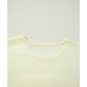 Beige Tinsel Flower Dropped Puff Sleeve Sweatshirt