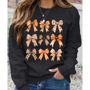 Black Thanksgiving Spice Bowknot Graphic Sweatshirt