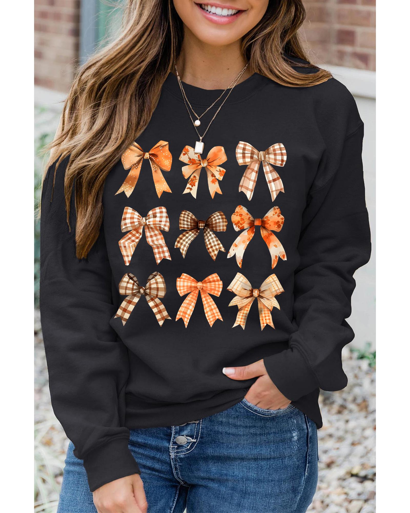 Black Thanksgiving Spice Bowknot Graphic Sweatshirt