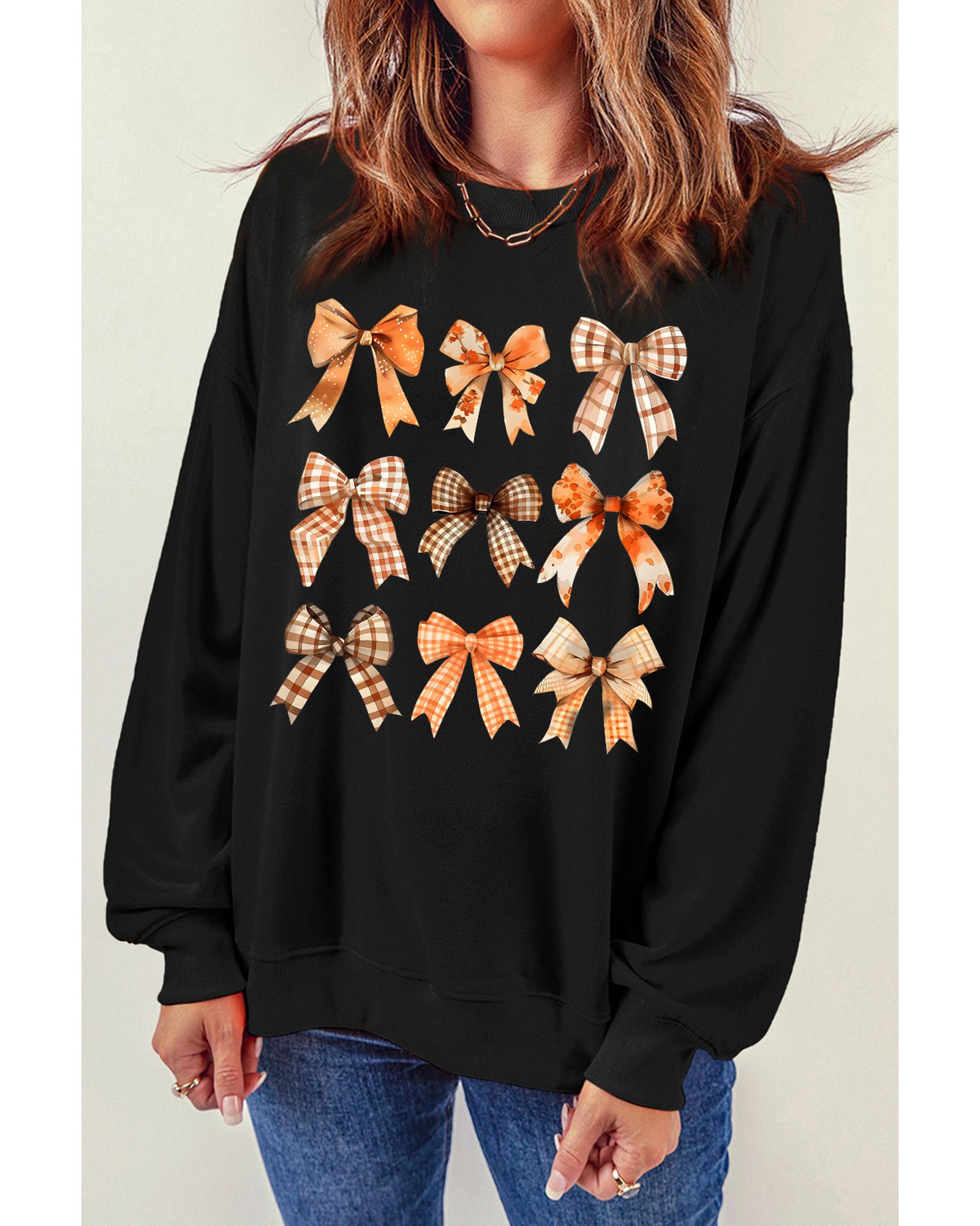 Black Thanksgiving Spice Bowknot Graphic Sweatshirt - Image 2