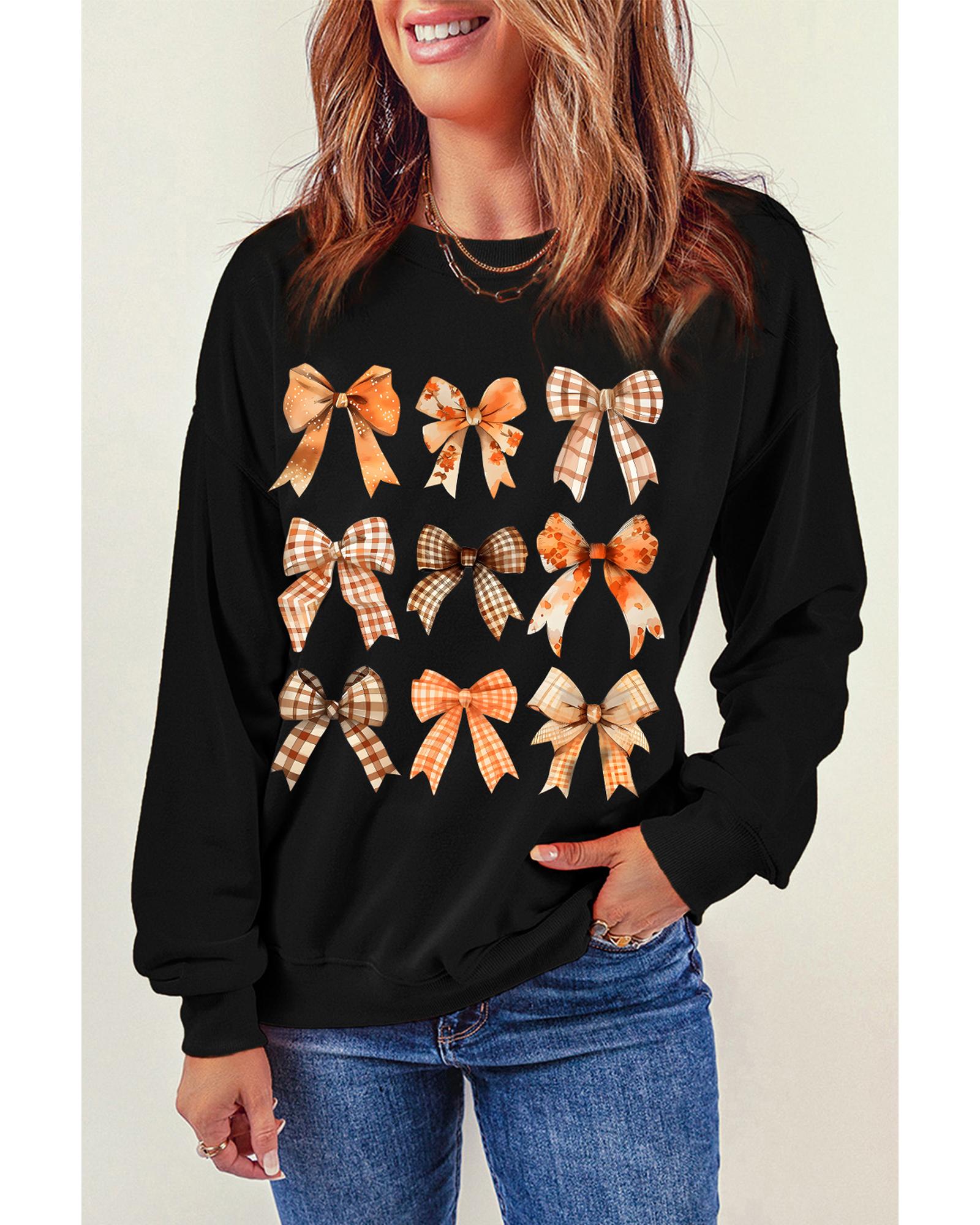 Black Thanksgiving Spice Bowknot Graphic Sweatshirt - Image 3