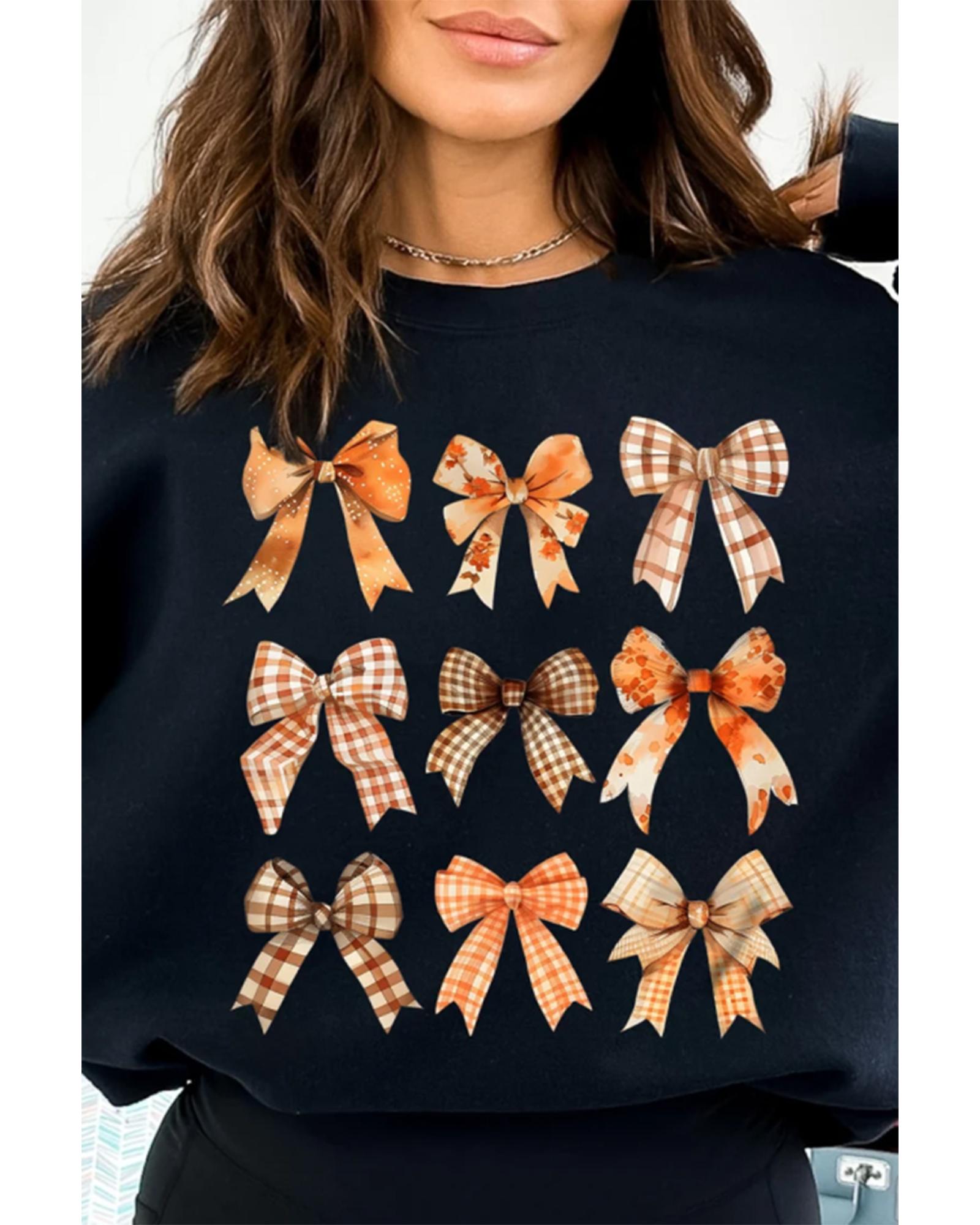 Black Thanksgiving Spice Bowknot Graphic Sweatshirt - Image 4