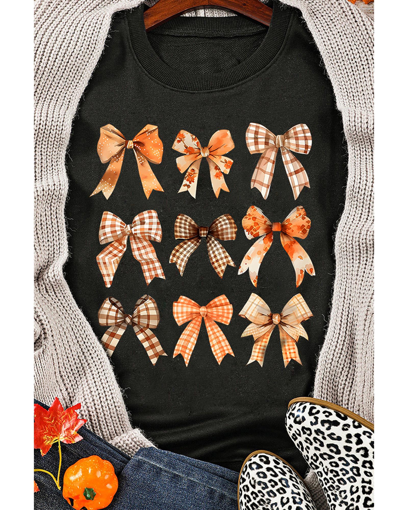 Black Thanksgiving Spice Bowknot Graphic Sweatshirt - Image 5