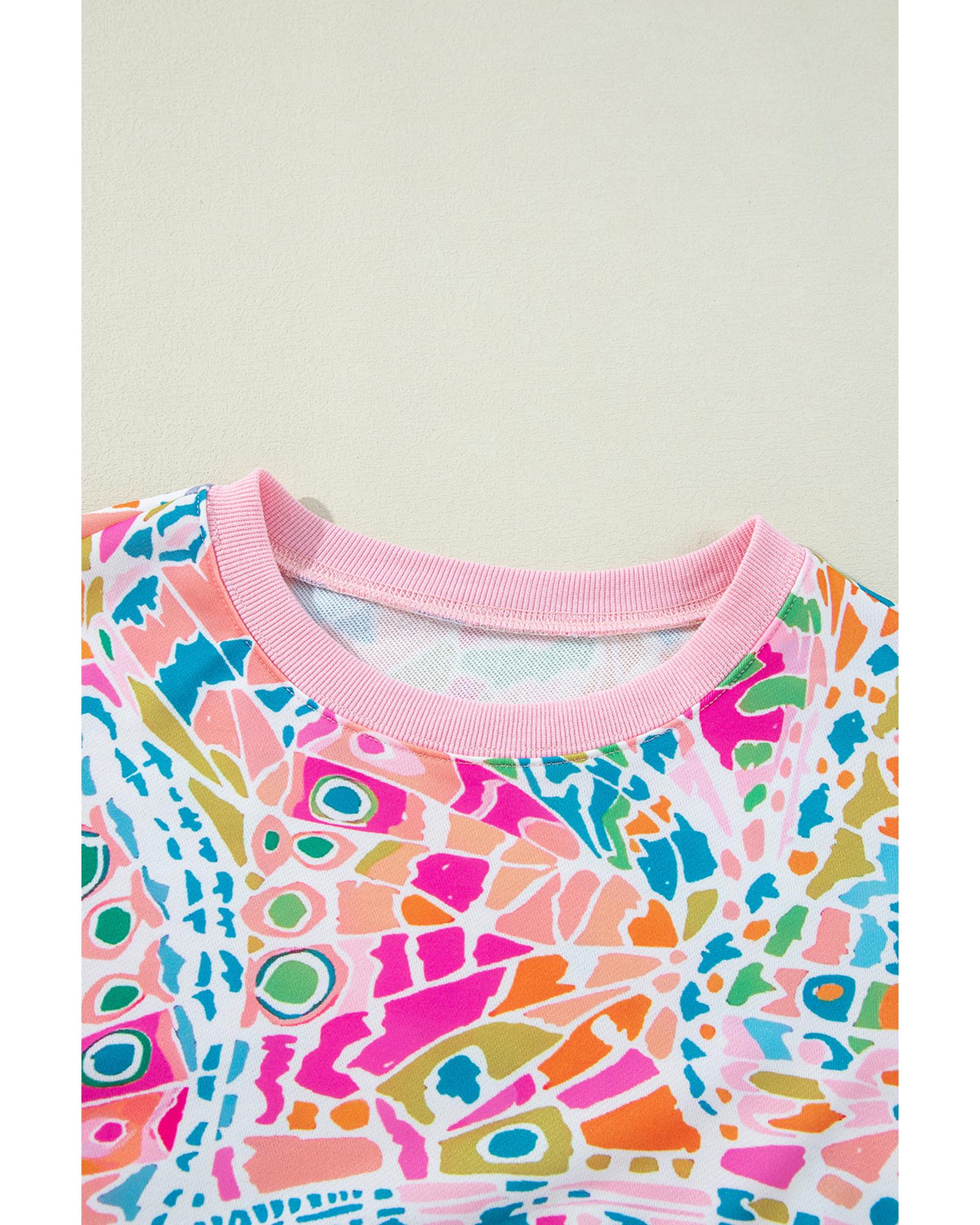 Pink Abstract Printed Drop Shoulder Loose Sweatshirt - Image 4