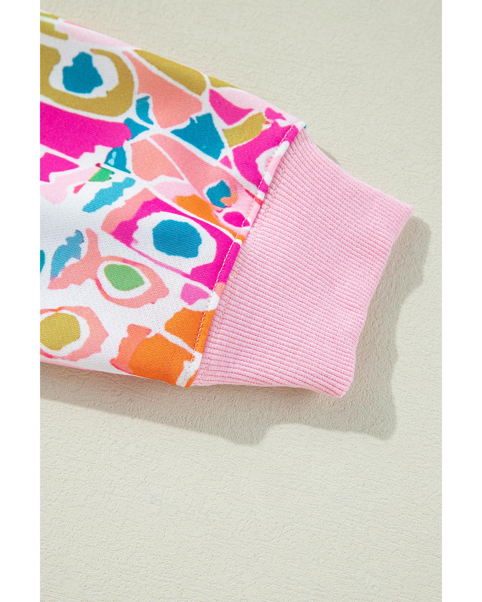 Pink Abstract Printed Drop Shoulder Loose Sweatshirt - Image 8