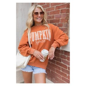 Orange PUMPKIN Spice Graphic Corded Crewneck Sweatshirt