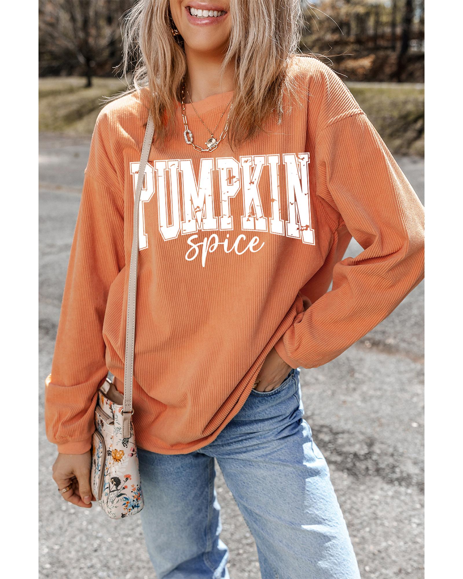 Orange PUMPKIN Spice Graphic Corded Crewneck Sweatshirt - Image 2