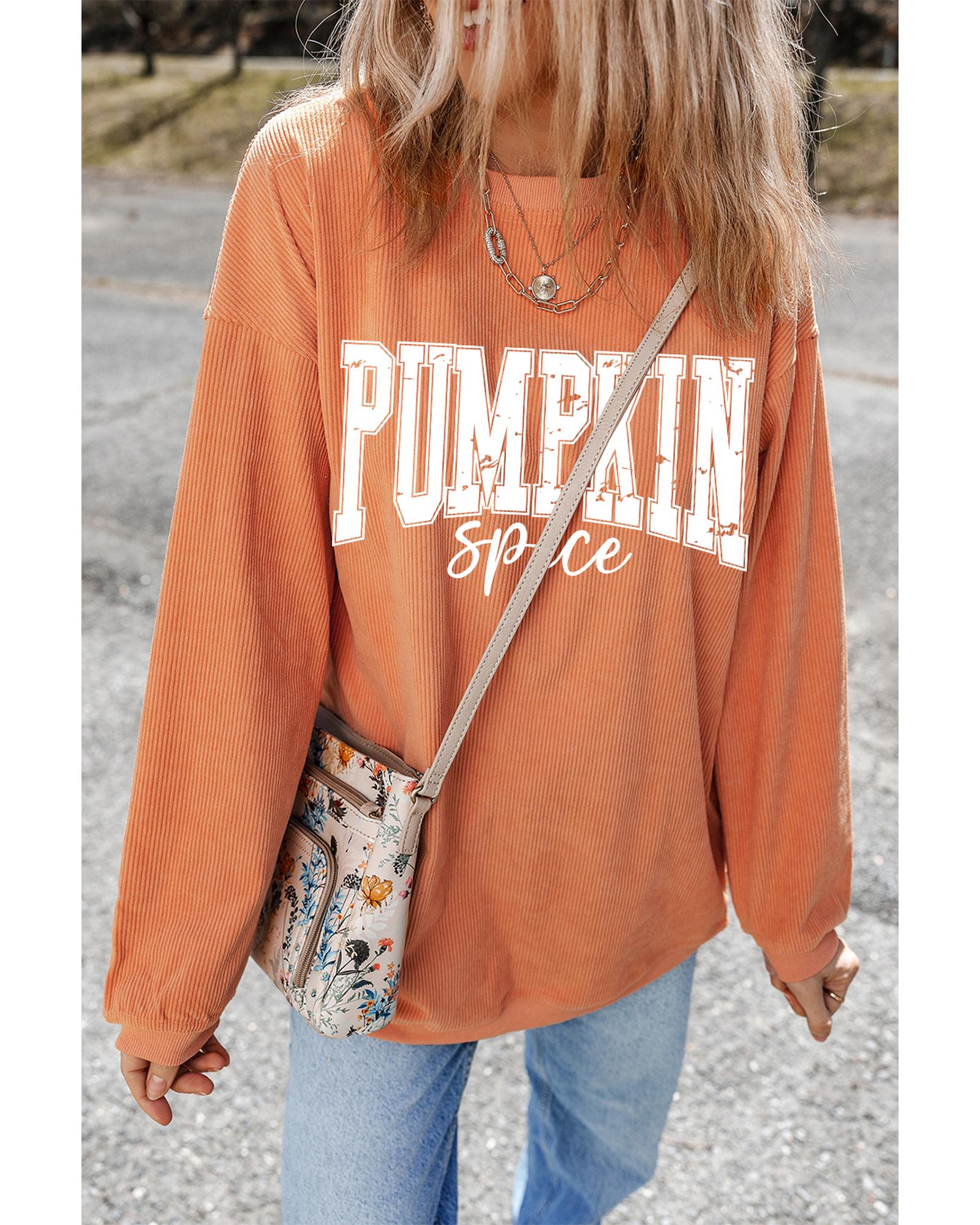 Orange PUMPKIN Spice Graphic Corded Crewneck Sweatshirt - Image 3