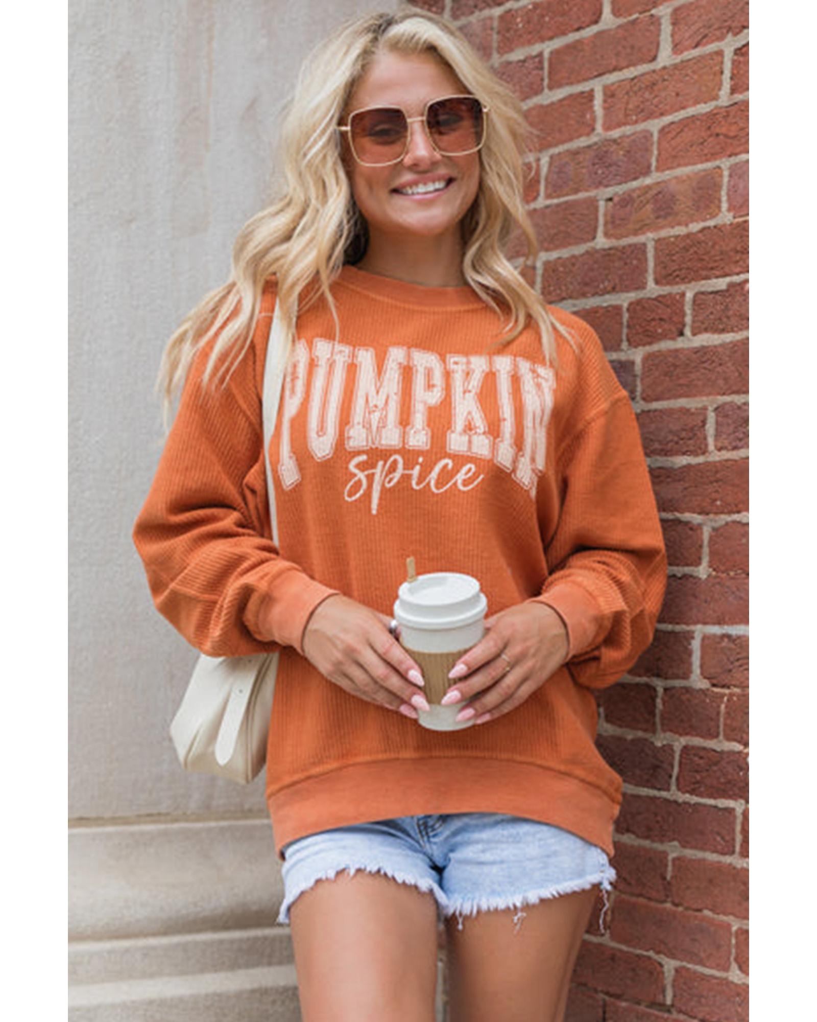 Orange PUMPKIN Spice Graphic Corded Crewneck Sweatshirt - Image 4