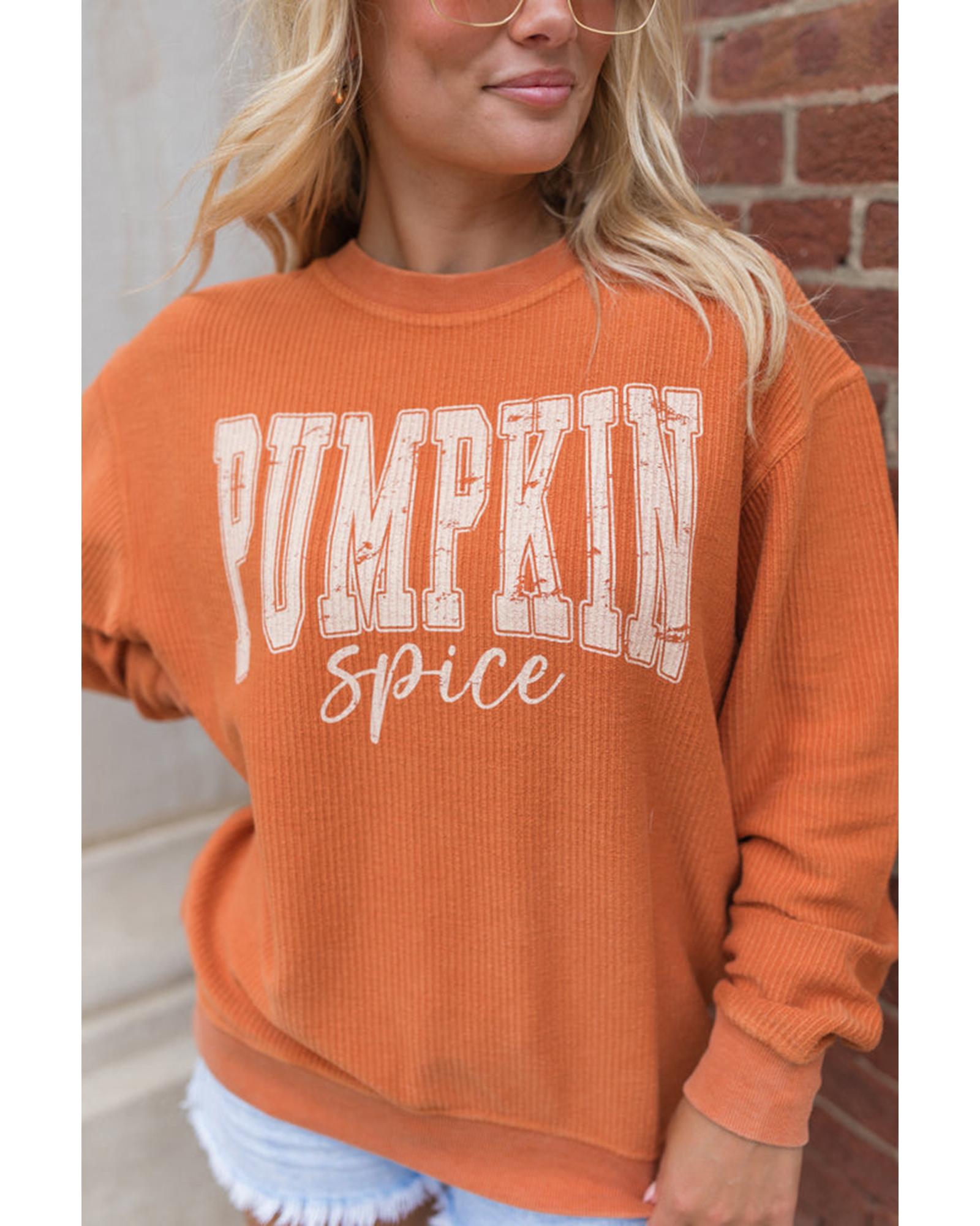 Orange PUMPKIN Spice Graphic Corded Crewneck Sweatshirt - Image 6
