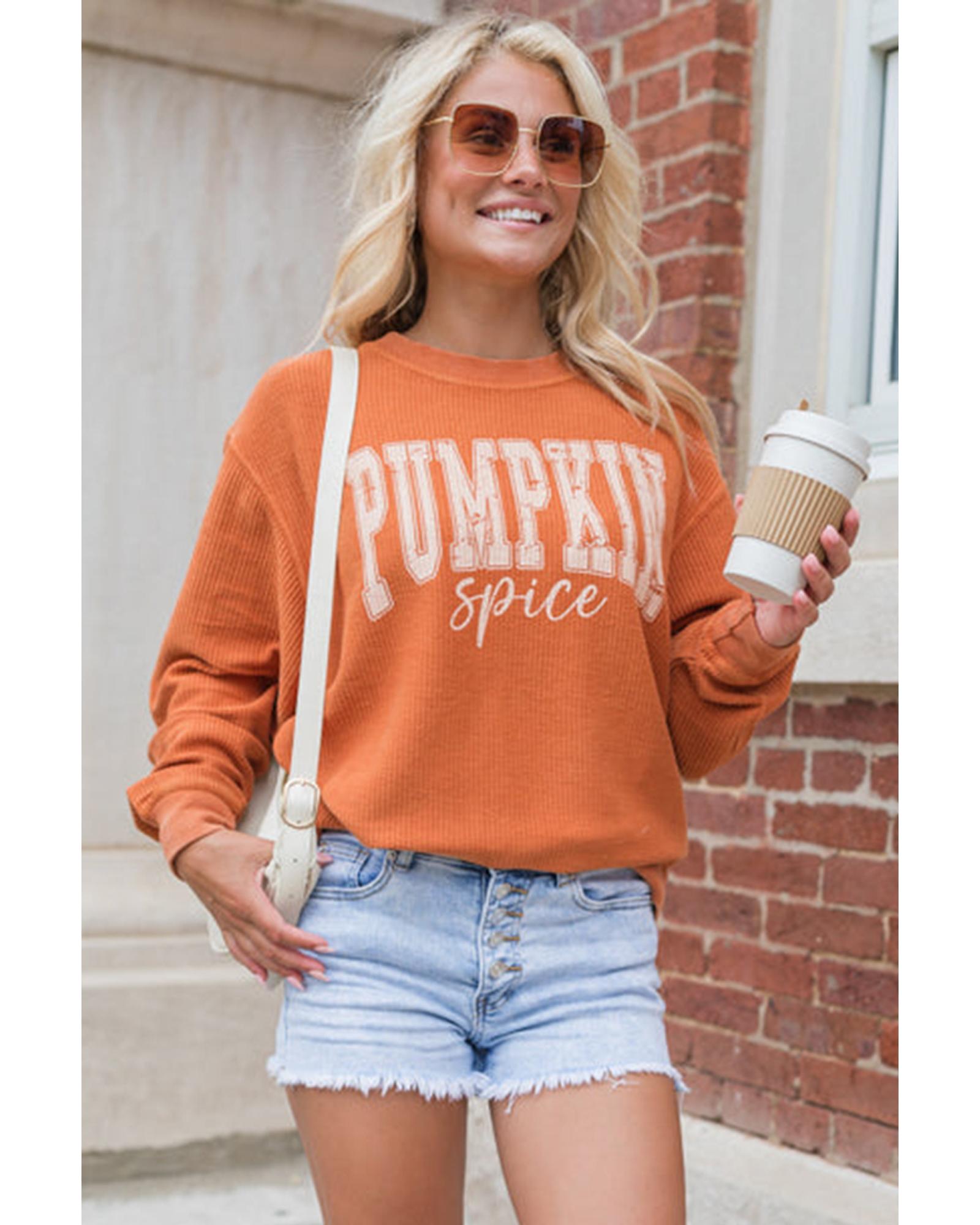 Orange PUMPKIN Spice Graphic Corded Crewneck Sweatshirt - Image 7