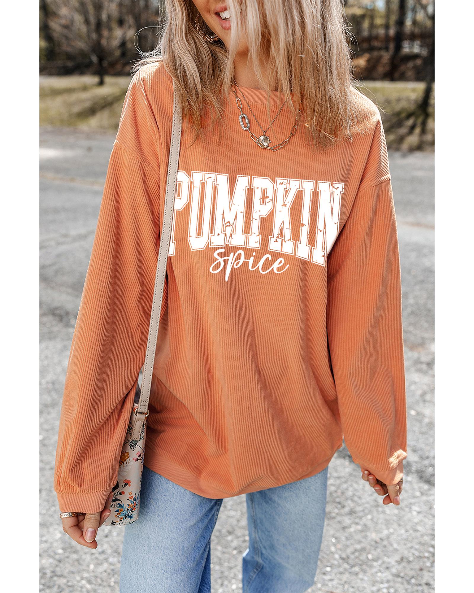 Orange PUMPKIN Spice Graphic Corded Crewneck Sweatshirt - Image 8