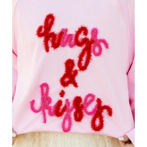 Pink Hugs and Kisses Pop Up Embroidered Raglan Sleeve Sweatshirt