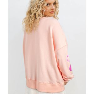 Apricot Pink Sequined Bowknot Drop Shoulder Oversized Sweatshirt