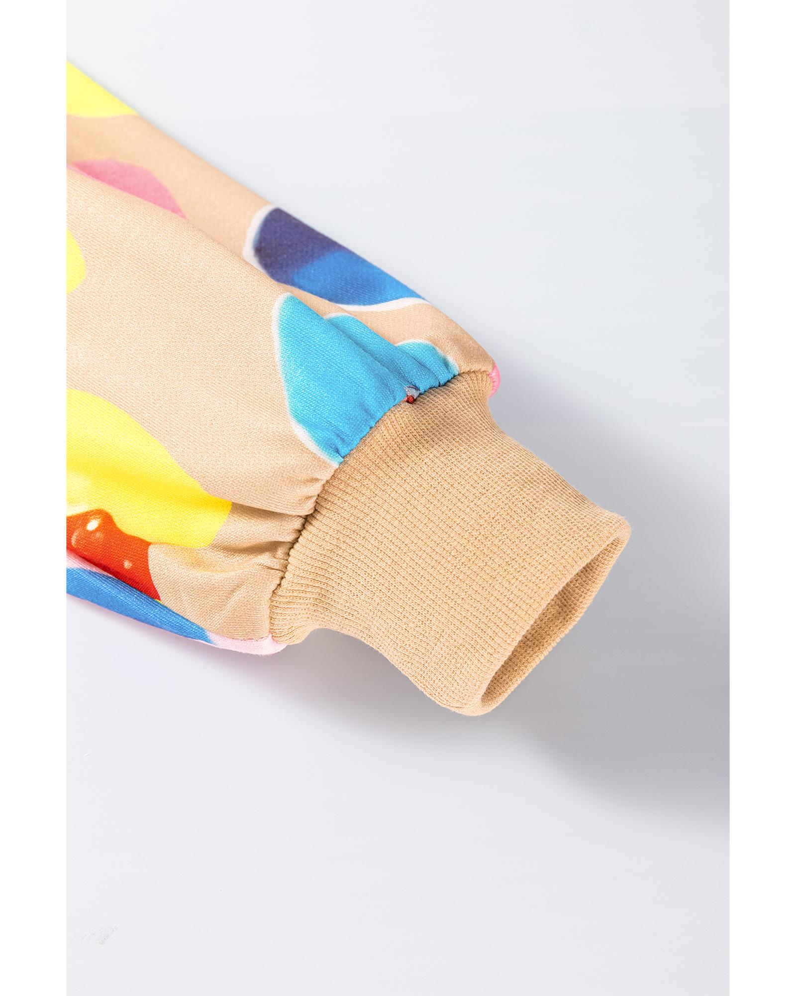 Khaki Multicolor Leopard Printed Drop Shoulder Pullover Sweatshirt - Image 3