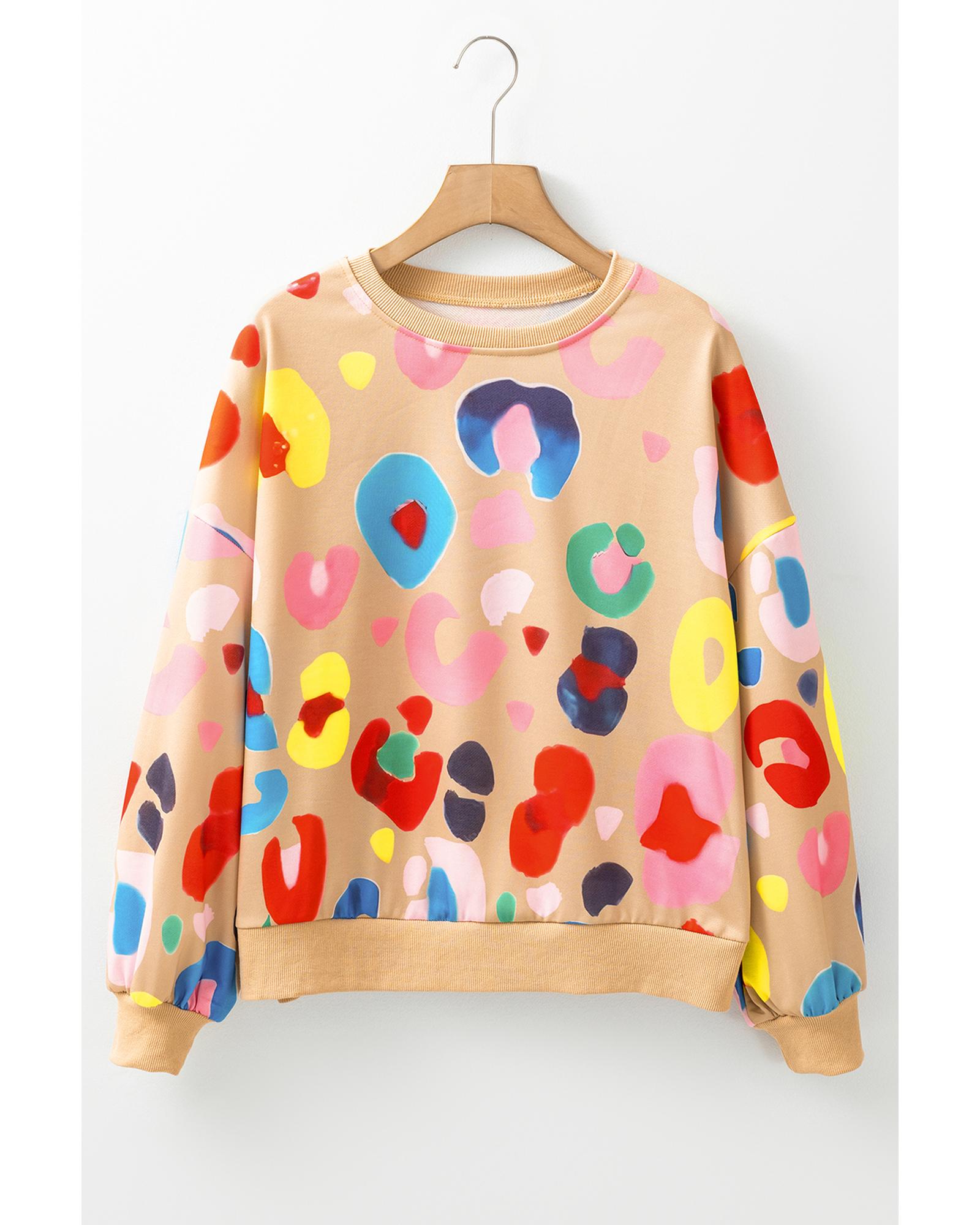 Khaki Multicolor Leopard Printed Drop Shoulder Pullover Sweatshirt - Image 5