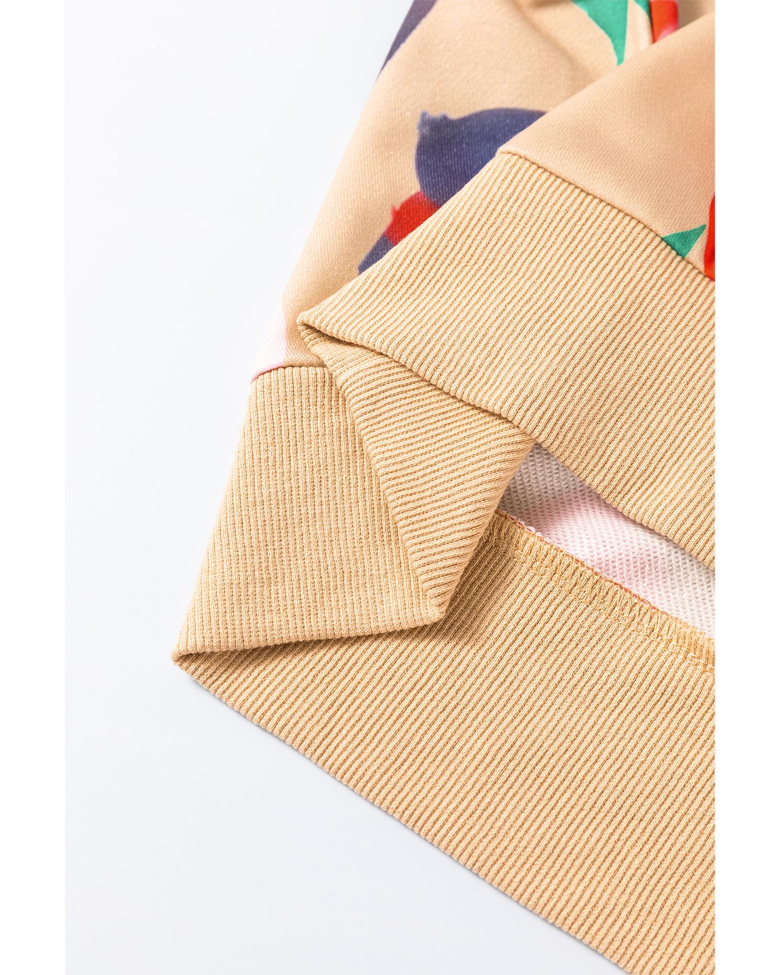 Khaki Multicolor Leopard Printed Drop Shoulder Pullover Sweatshirt - Image 6