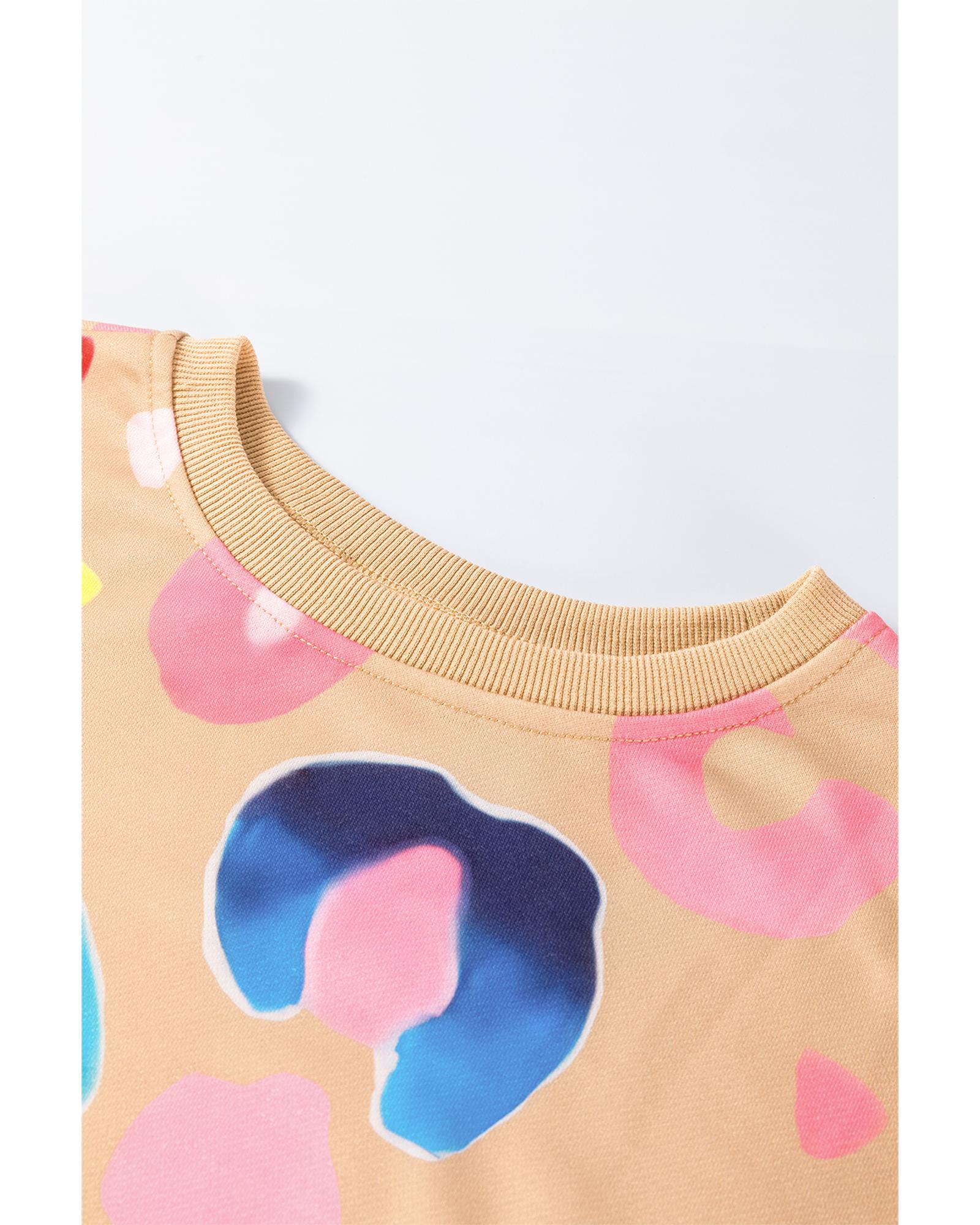 Khaki Multicolor Leopard Printed Drop Shoulder Pullover Sweatshirt - Image 8