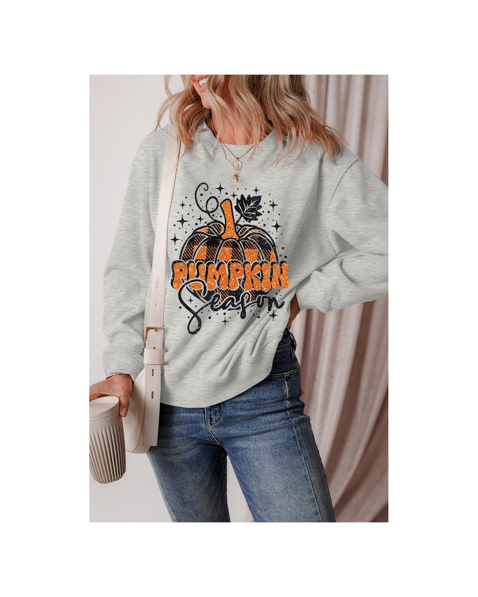 Gray Thanksgiving Pumpkin Season Drop Shoulder Sweatshirt - Image 2