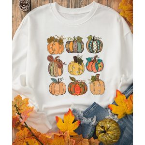 Beige Thanksgiving Pumpkin Print Drop Shoulder Sweatshirt