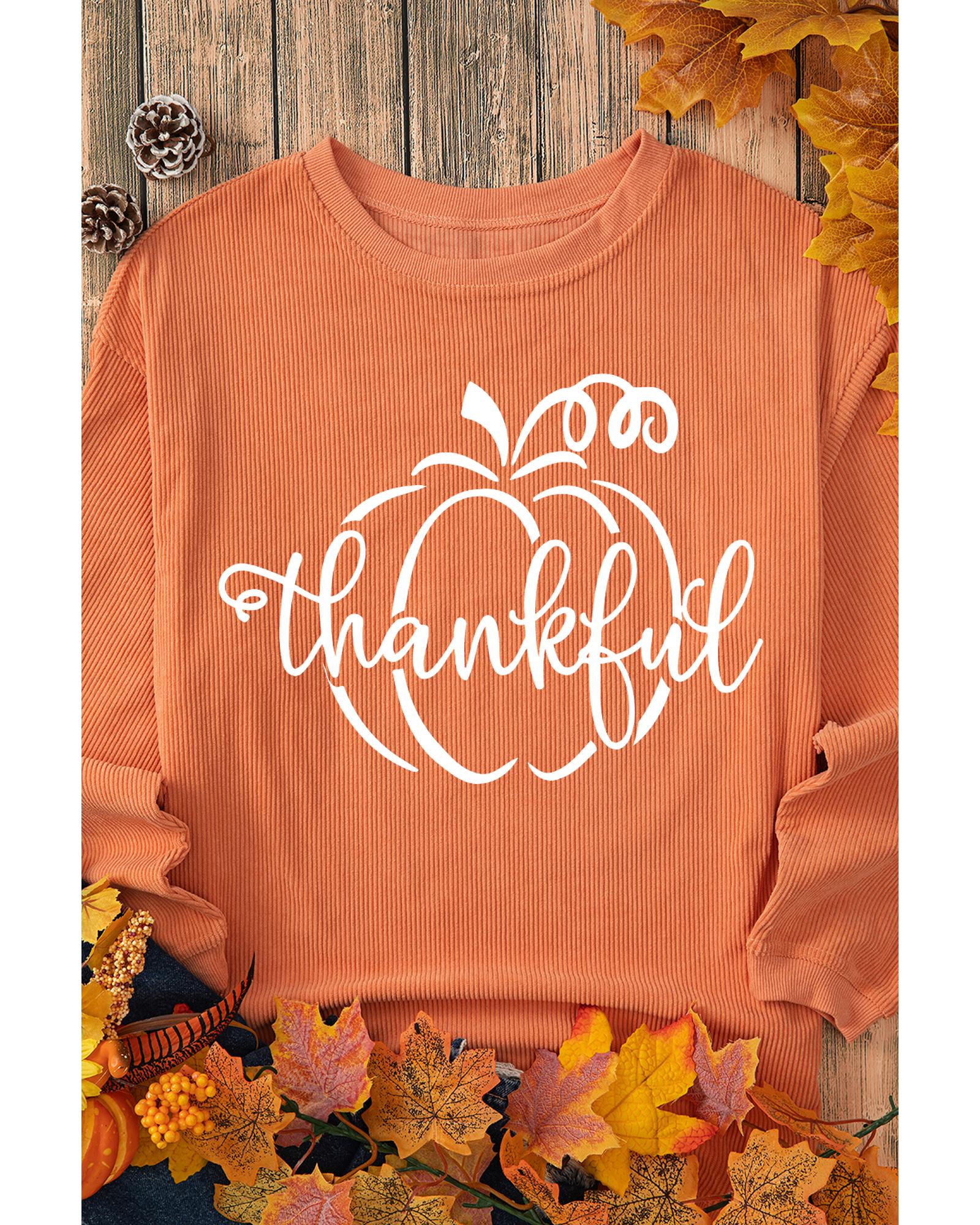 Orange Pumpkin thankful Graphic Corded Thanksgiving Sweatshirt