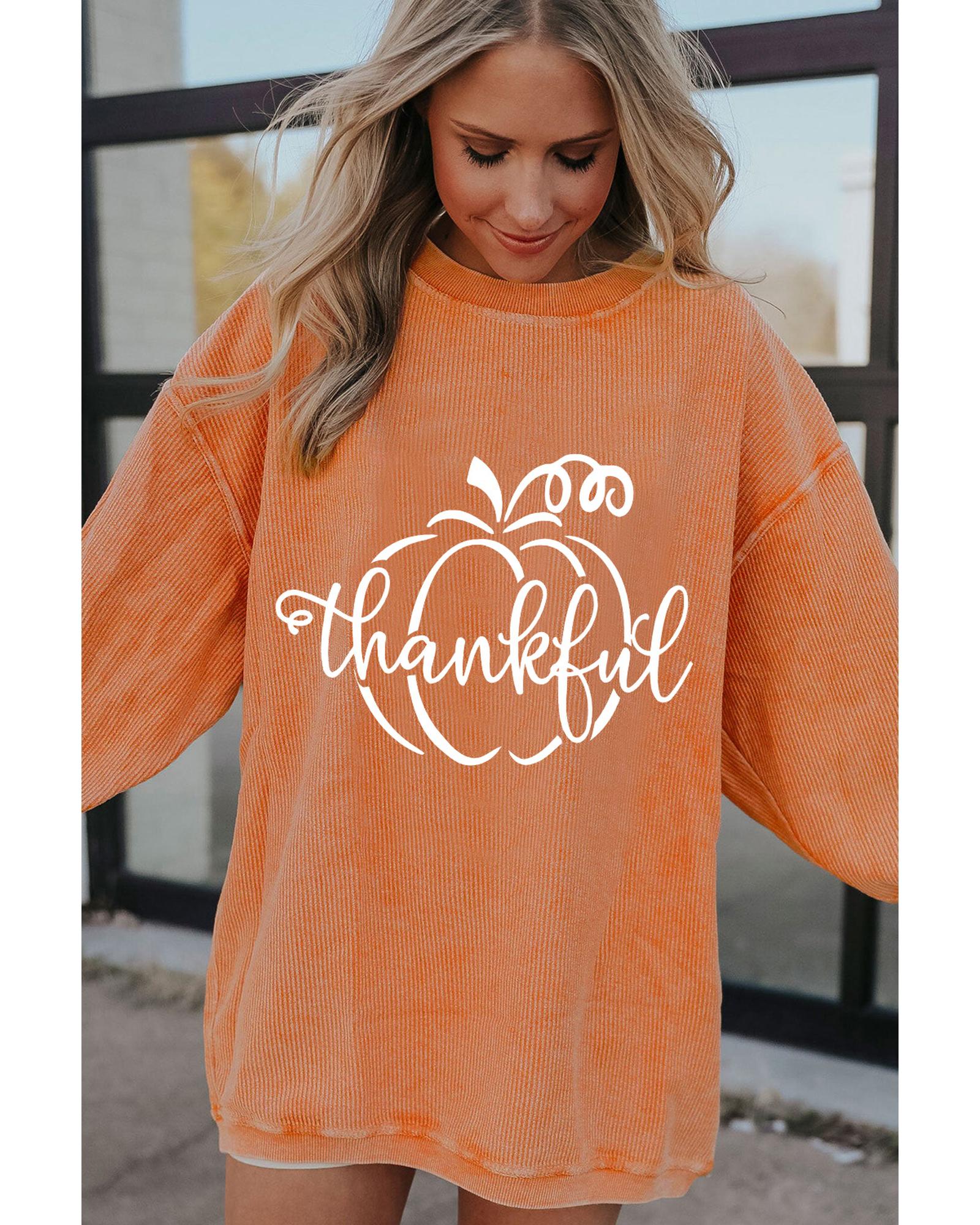 Orange Pumpkin thankful Graphic Corded Thanksgiving Sweatshirt - Image 7