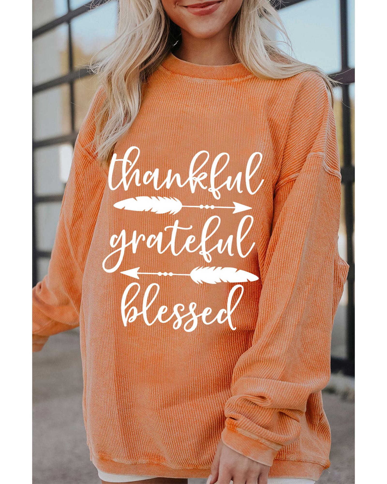 Orange thankful grateful blessed Arrow Graphic Corded Sweatshirt - Image 2