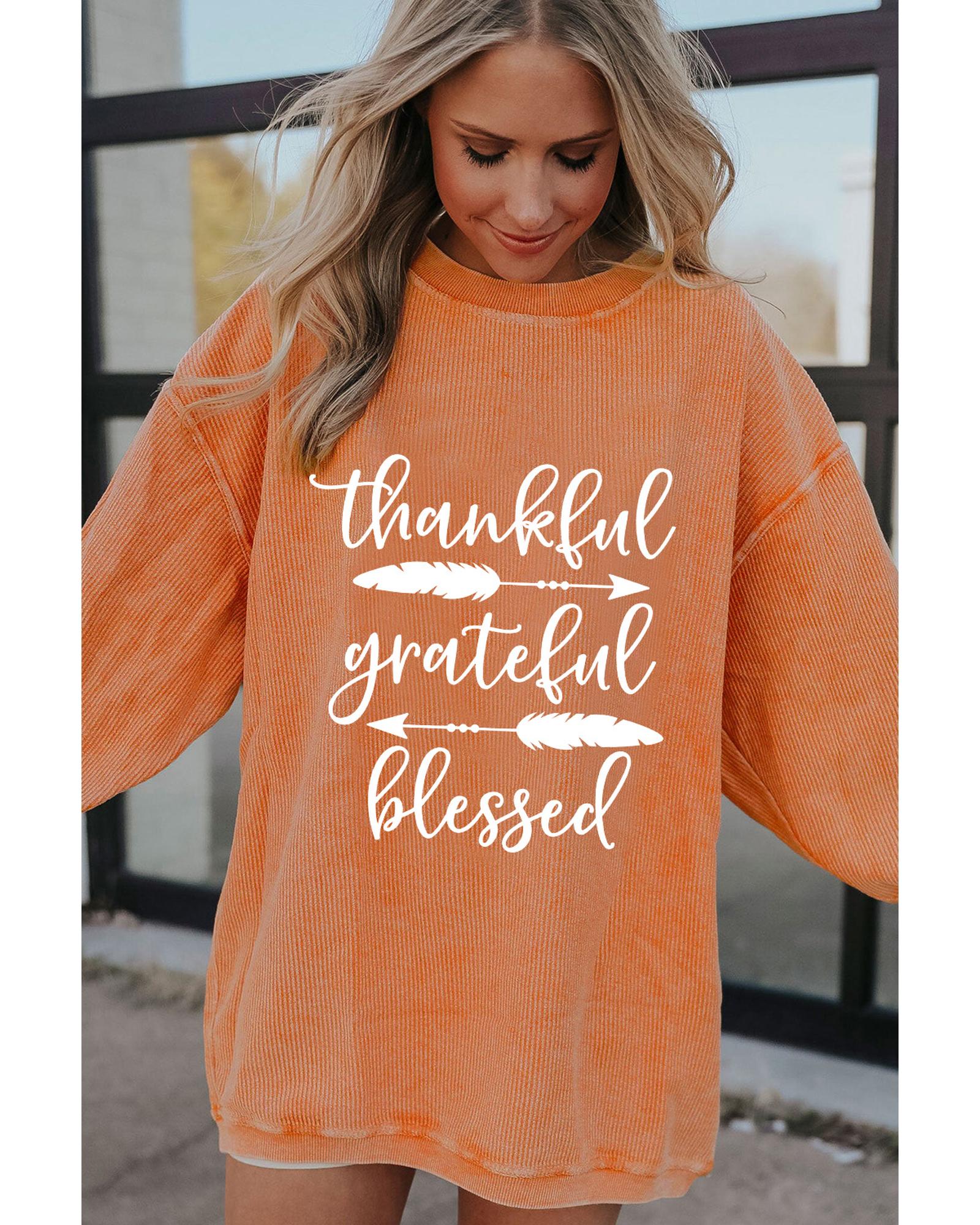 Orange thankful grateful blessed Arrow Graphic Corded Sweatshirt - Image 3