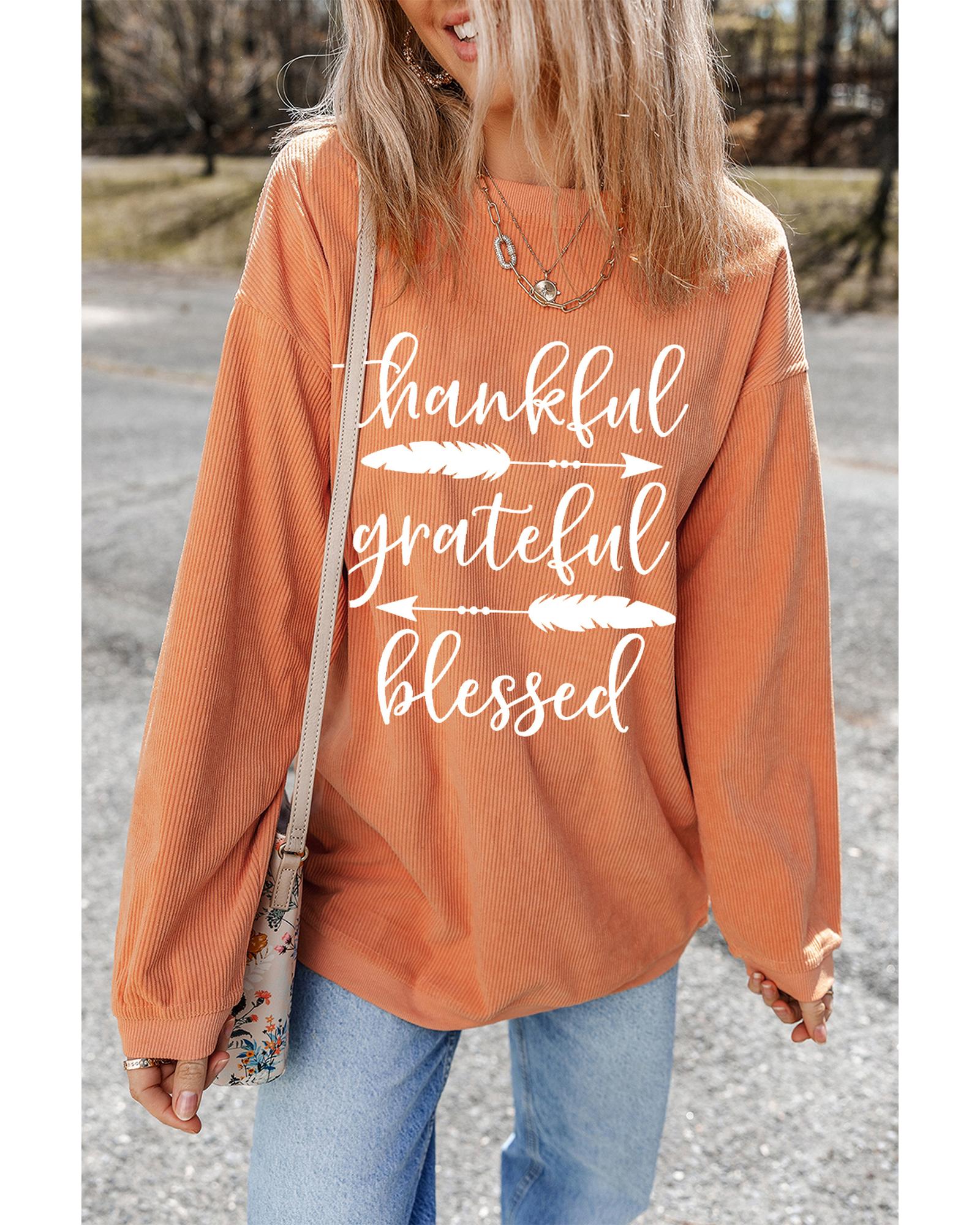 Orange thankful grateful blessed Arrow Graphic Corded Sweatshirt - Image 5