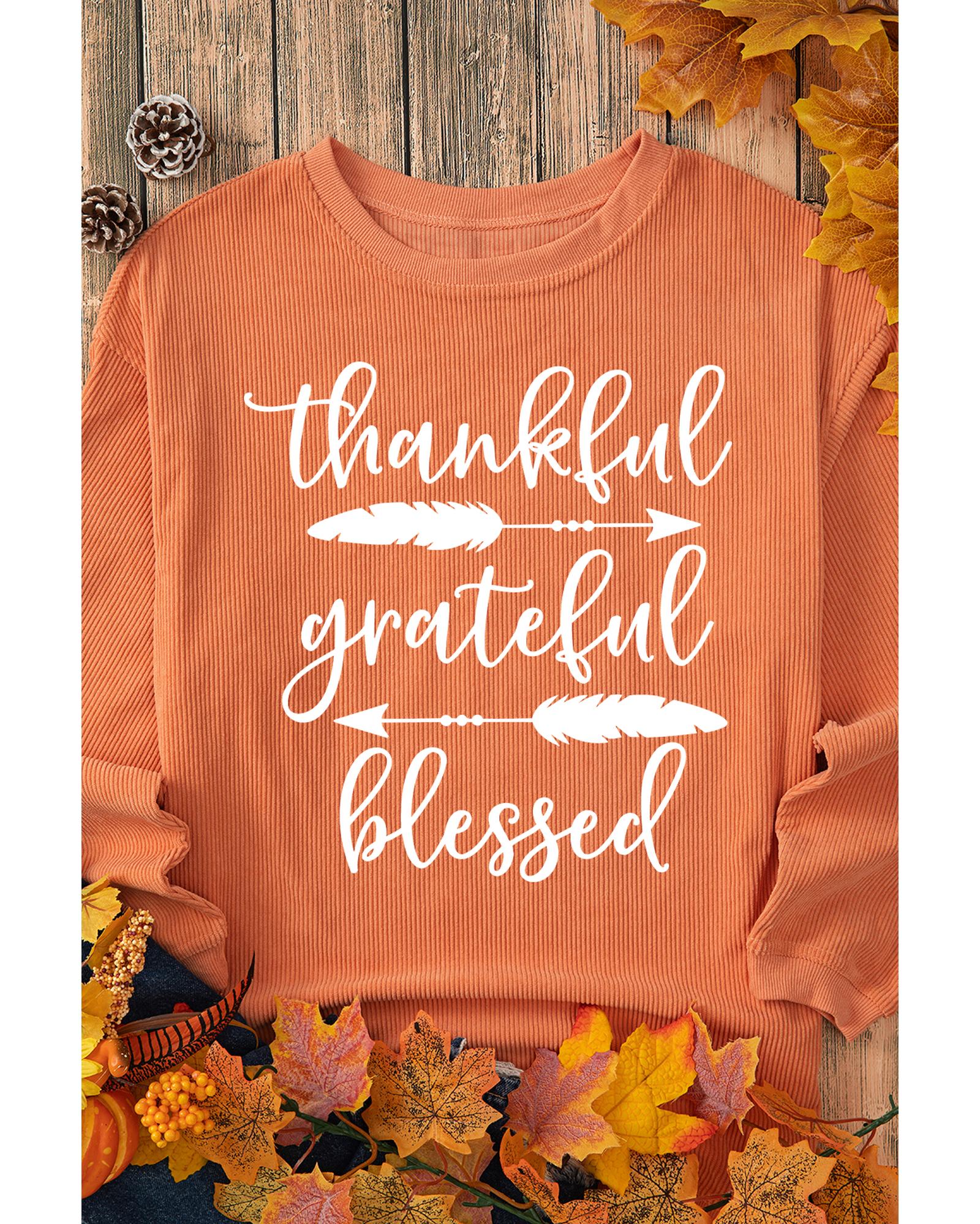 Orange thankful grateful blessed Arrow Graphic Corded Sweatshirt - Image 6