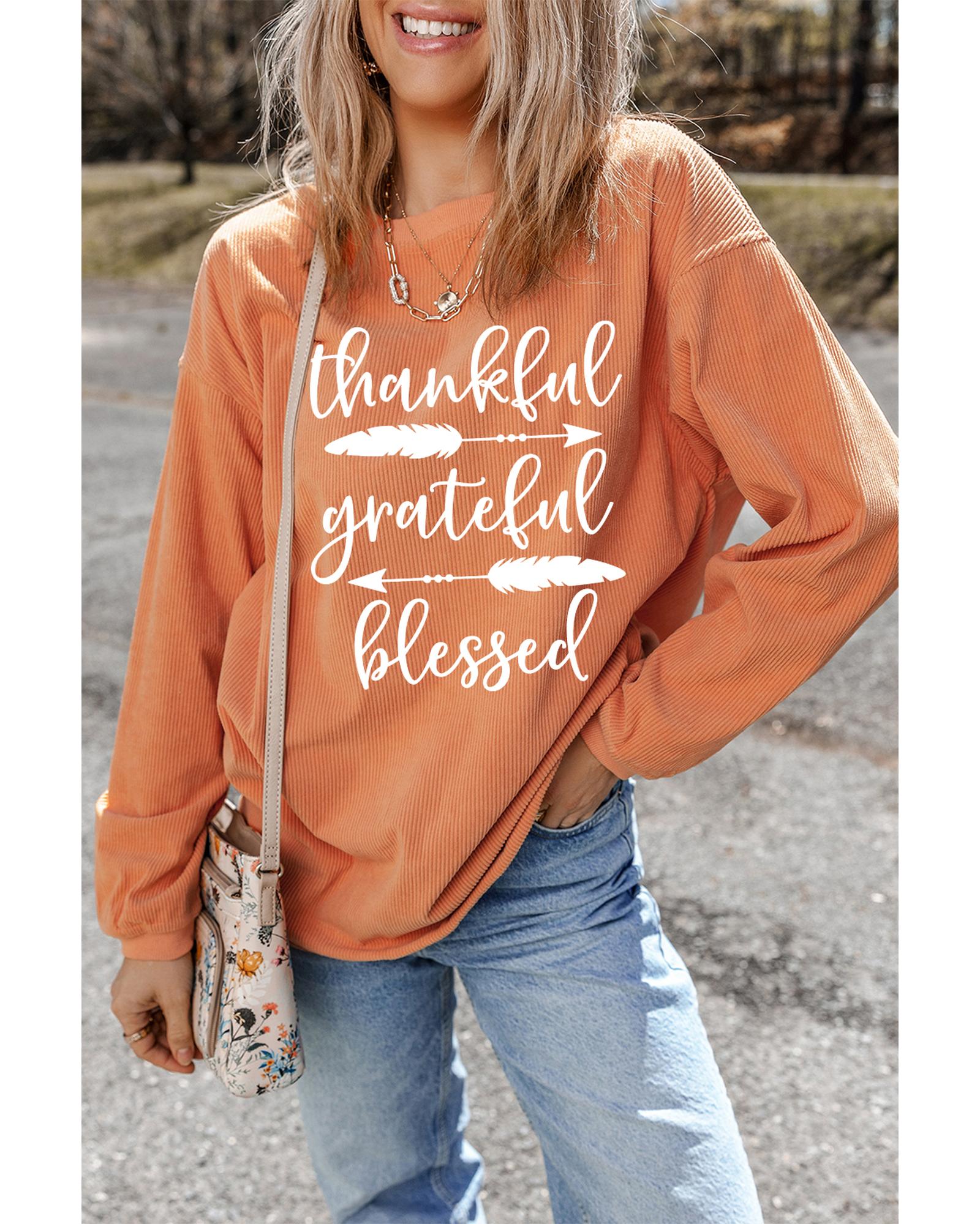 Orange thankful grateful blessed Arrow Graphic Corded Sweatshirt - Image 7