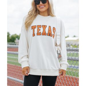 White TEXAS Graphic Drop Shoulder Crewneck Sweatshirt