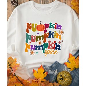 Beige Cute Pumpkin Spice Graphic Thanksgiving Sweatshirt