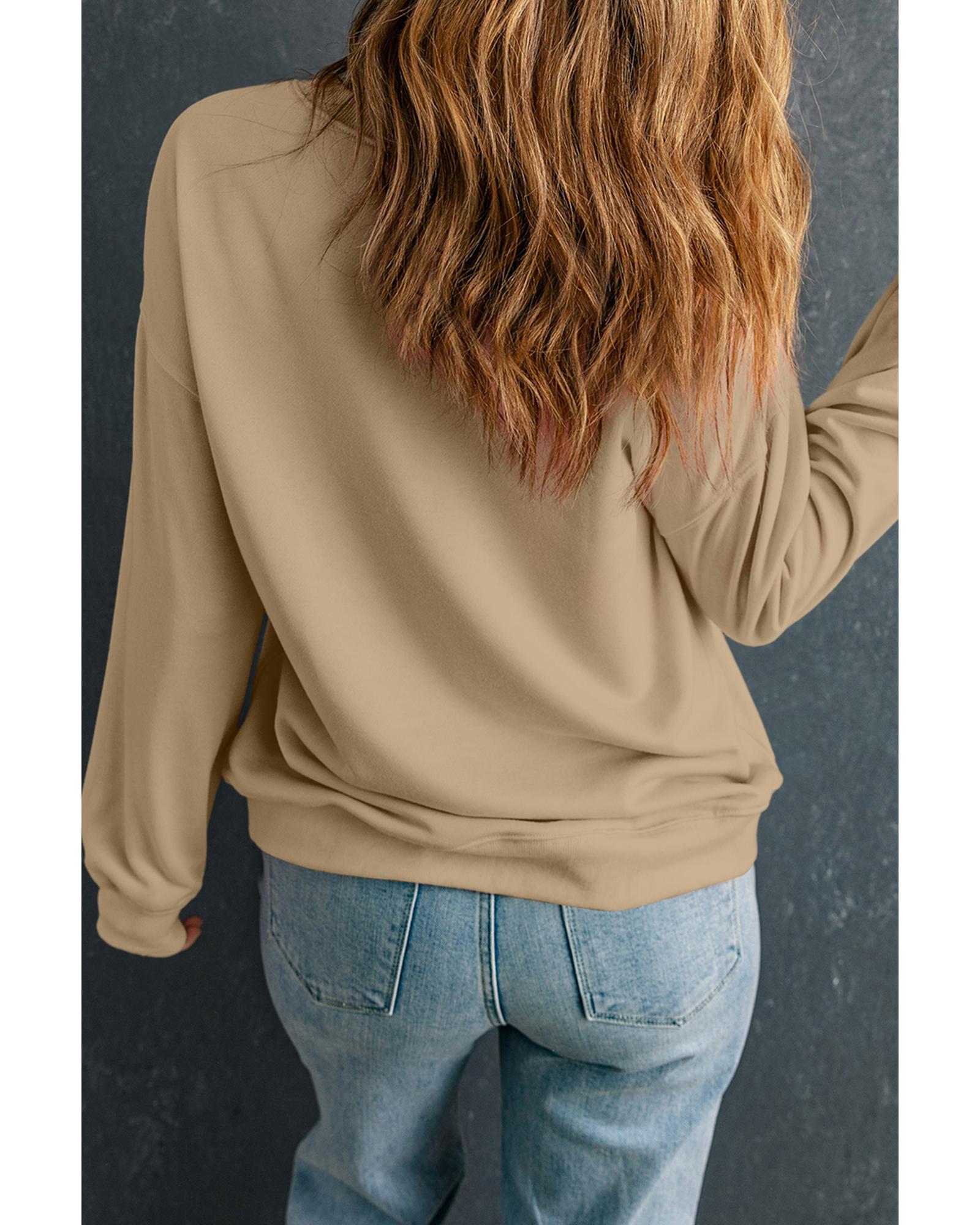 Khaki THANKS giving Leaves Printed Drop Shoulder Sweatshirt - Image 4