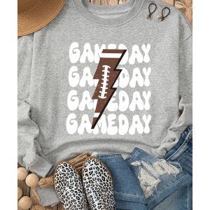 Gray GAME DAY Lightning Rugby Football Print Pullover Sweatshirt