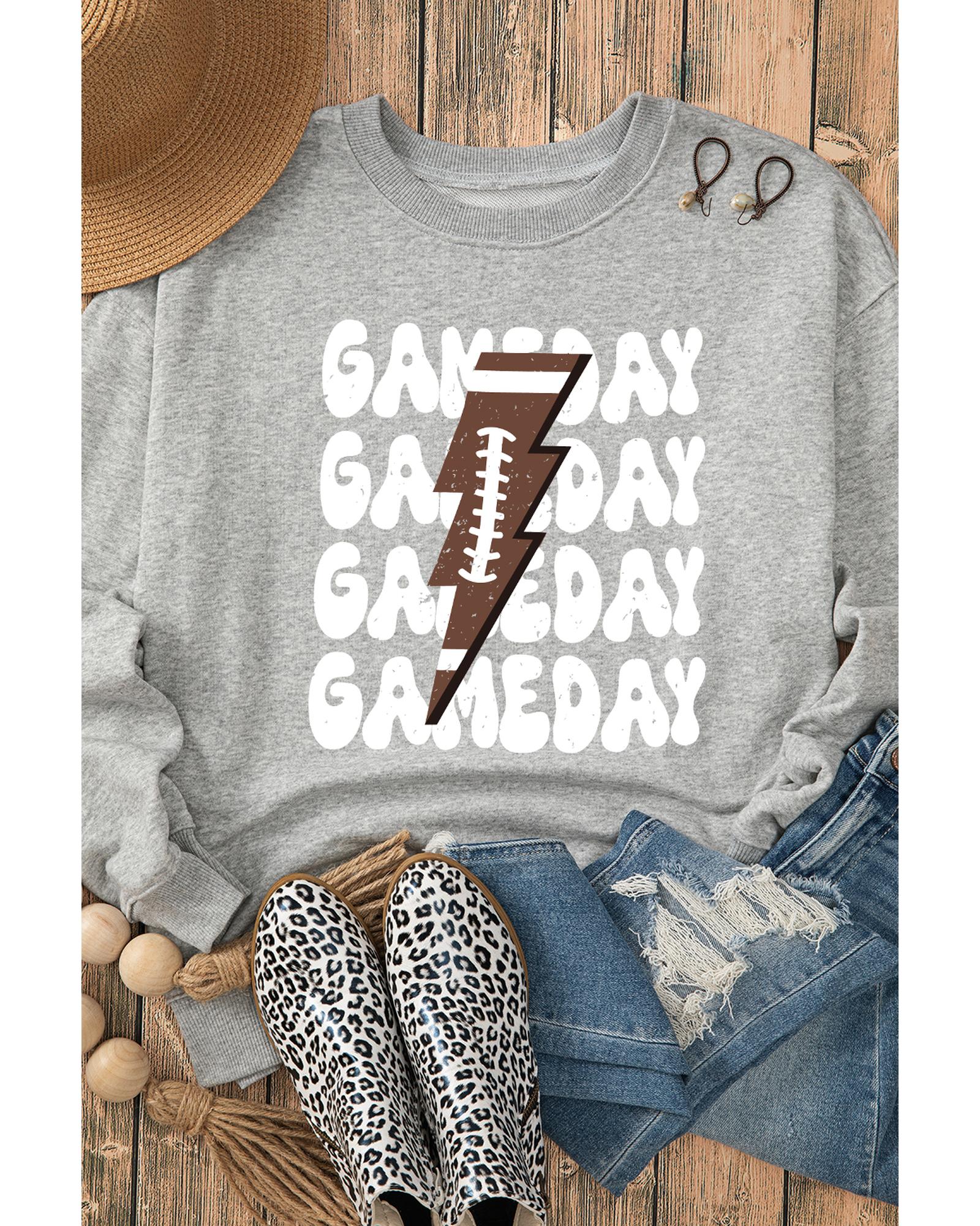 Gray GAME DAY Lightning Rugby Football Print Pullover Sweatshirt