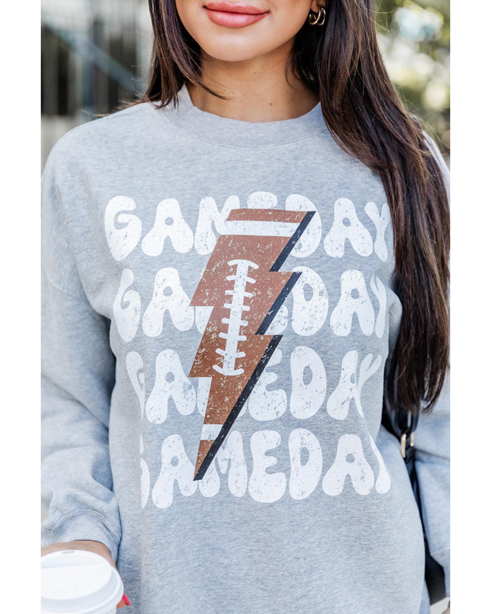 Gray GAME DAY Lightning Rugby Football Print Pullover Sweatshirt - Image 3