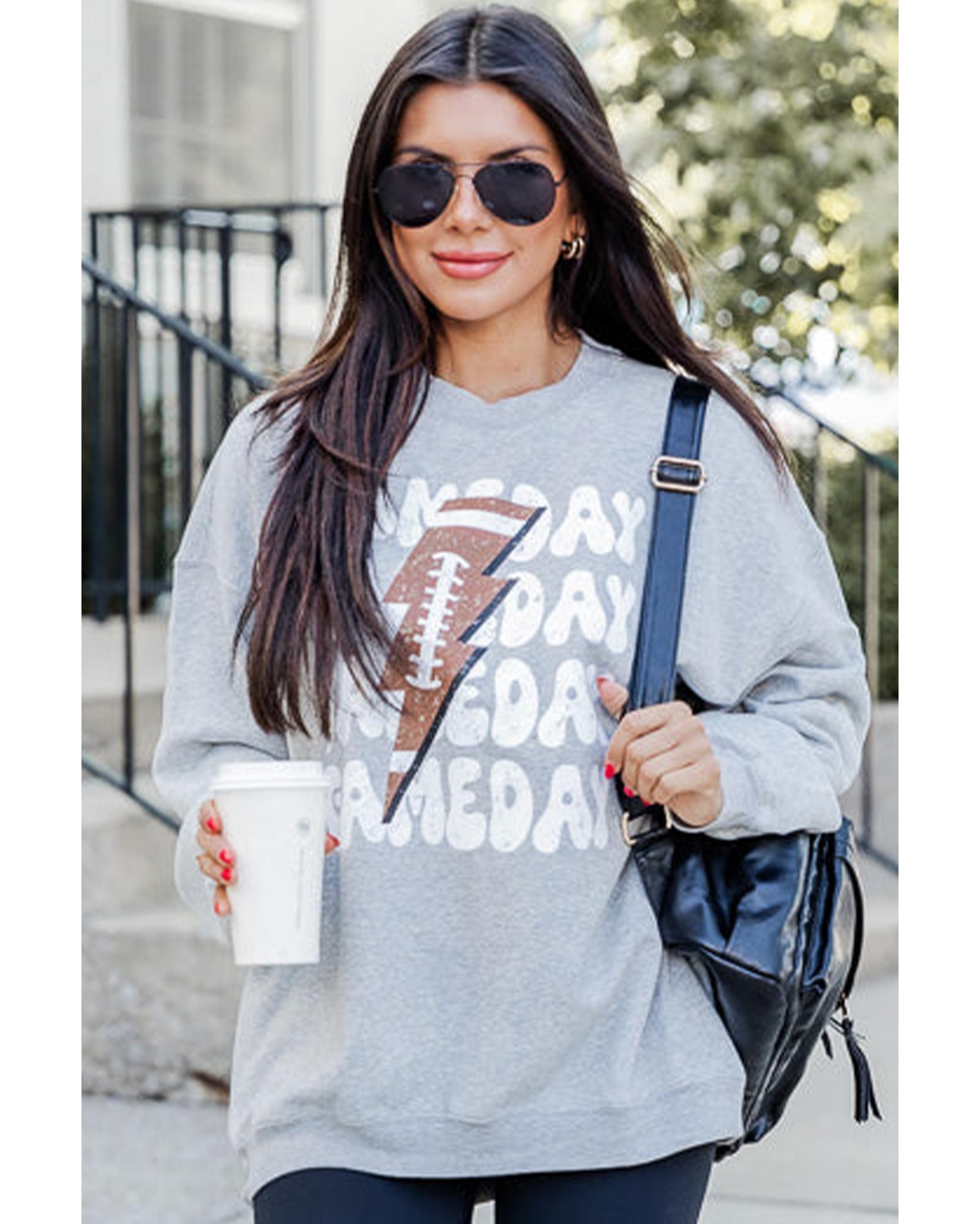 Gray GAME DAY Lightning Rugby Football Print Pullover Sweatshirt - Image 5