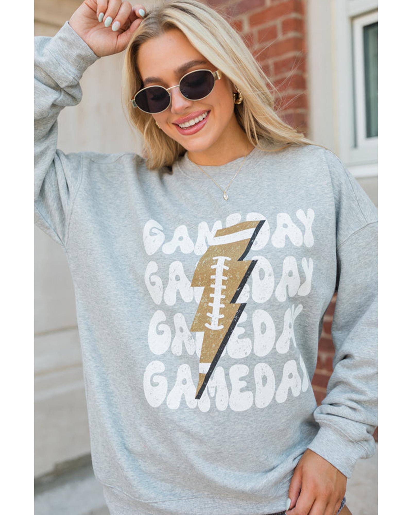 Gray GAME DAY Lightning Rugby Football Print Pullover Sweatshirt - Image 6