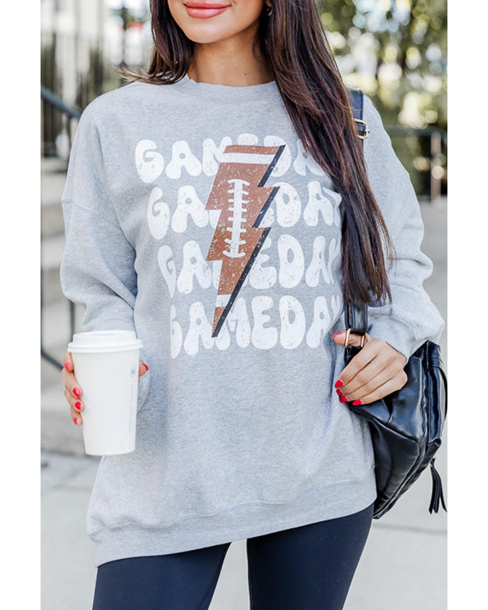 Gray GAME DAY Lightning Rugby Football Print Pullover Sweatshirt - Image 7