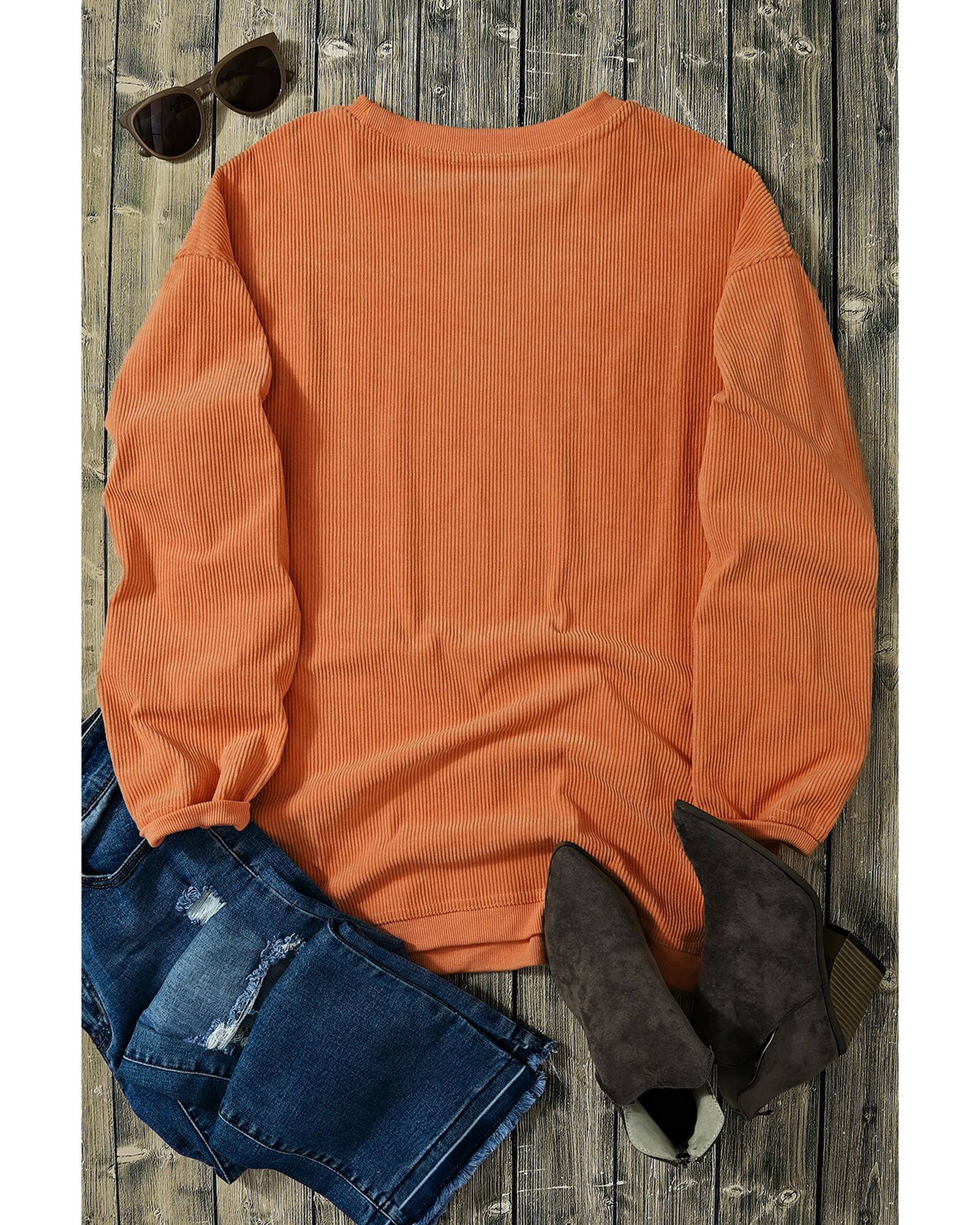 Orange Halloween Hey Boo Ghost Print Loose Sweatshirt - Image 7