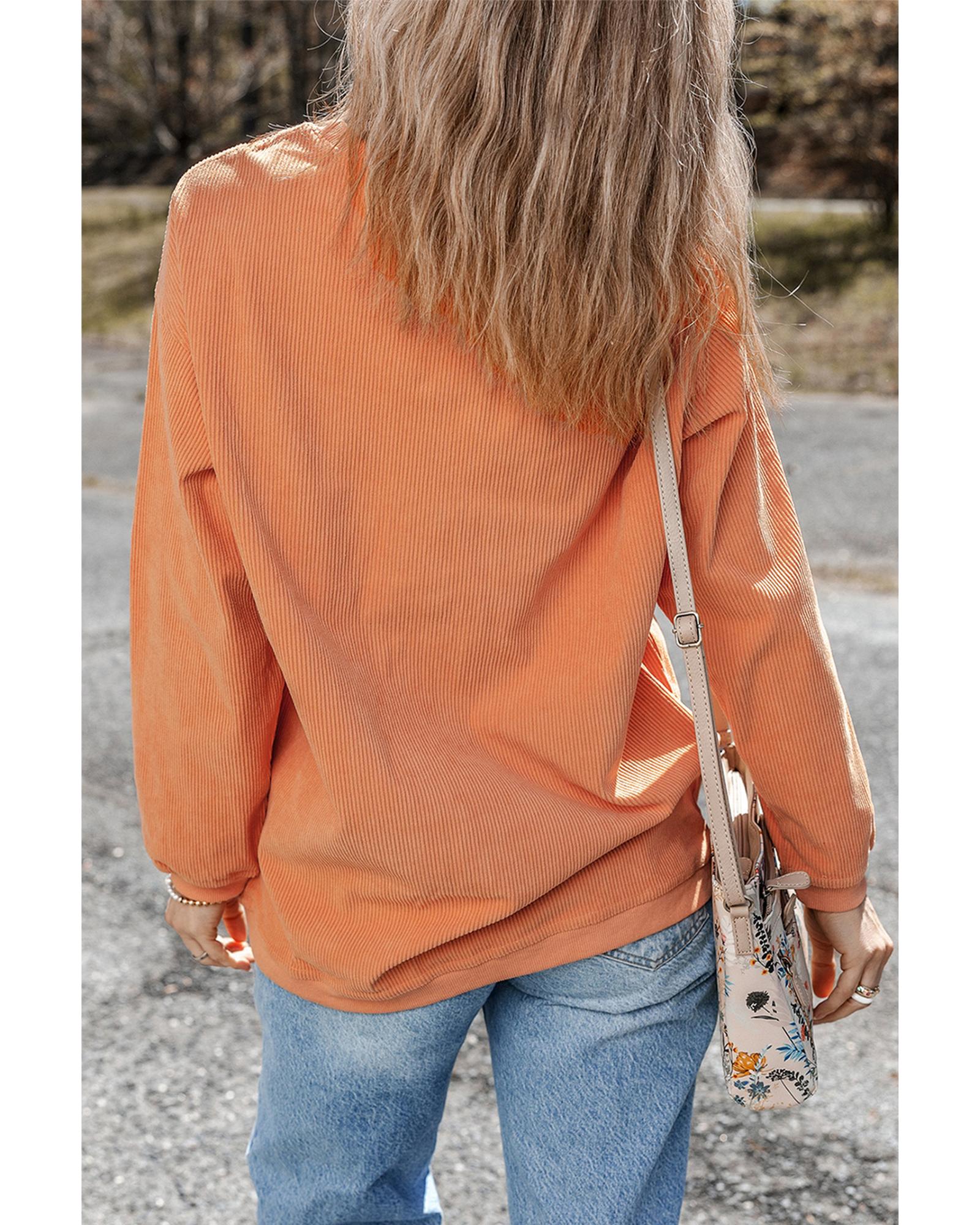 Orange Halloween Hey Boo Ghost Print Loose Sweatshirt - Image 8