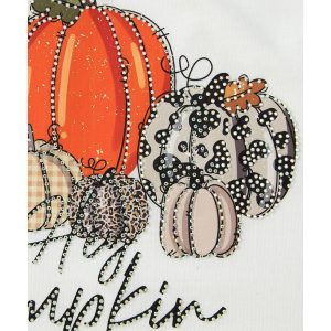 Beige Rhinestone Pumpkin Graphic Crewneck Thanksgiving Sweatshirt